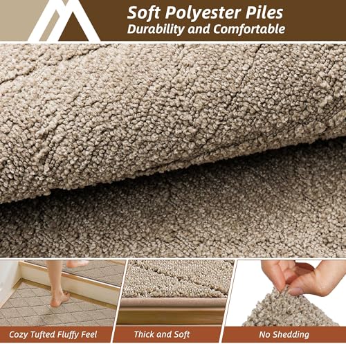 Image of COSY HOMEER Edging Stair Treads Non-Slip Corner Indoor Stair Runners for Wooden Steps,Landing Slip Resistant Stair Rugs Mat for Kids and Dogs,100% Polyester TPE Backing,Beige,30x30 inch