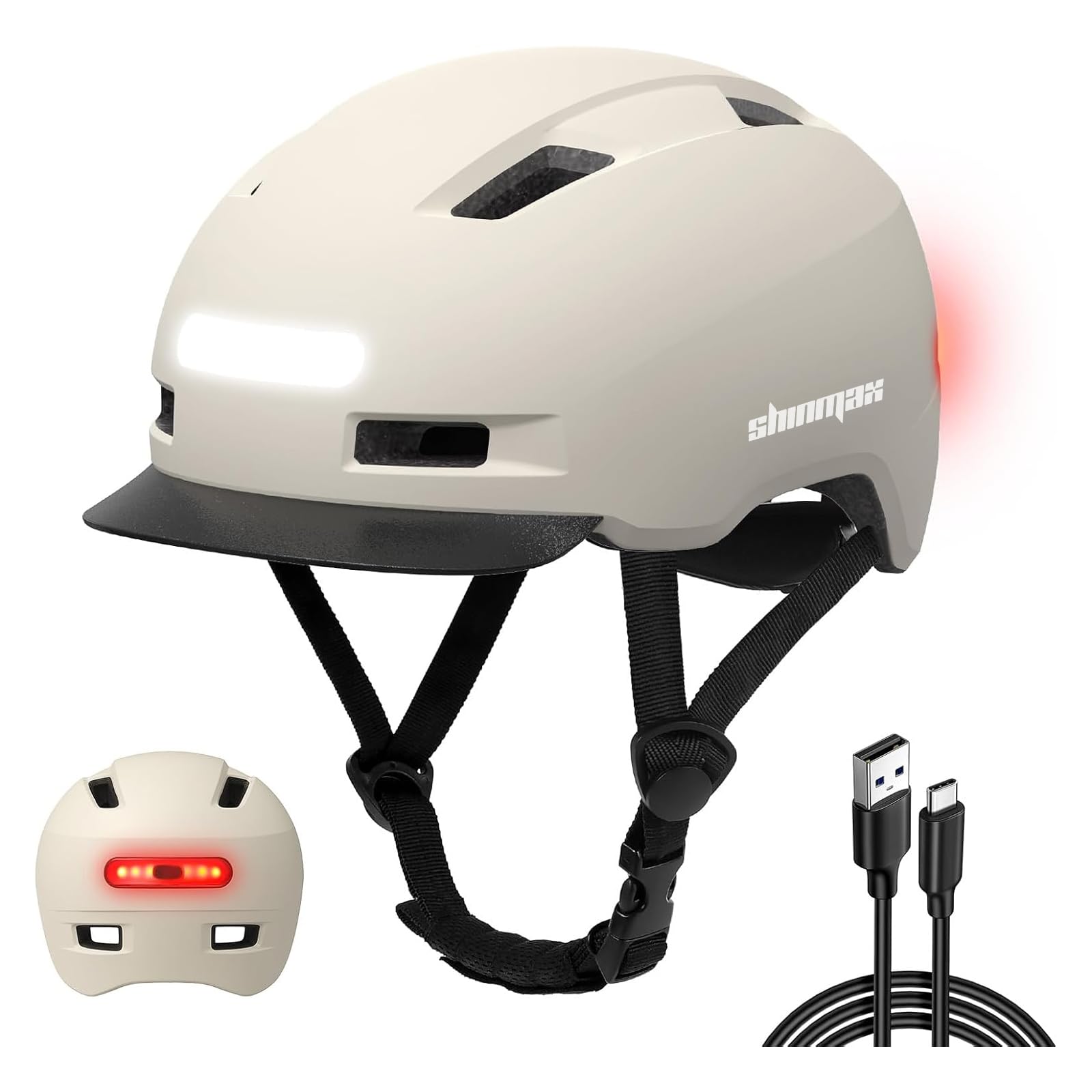 Shinmax Bike Helmet with Front & Rear Lights, Adult Cycling Helmet with Visor, 5 Light Modes, PC Shell EPS Foam, Adjustable Road & Mountain Bicycle Helmet for Men Women Commuters โ image 1