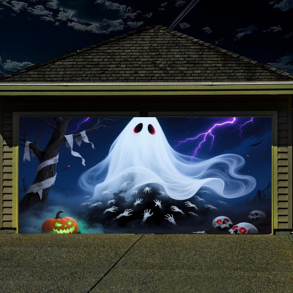 Decorazioni per Feste di Halloween, copriporta Happy Halloween, copriporta per Garage Spaventoso per Notti da brivido, Decorazioni spettrali, perfette per Feste e Ottima Idea Reg