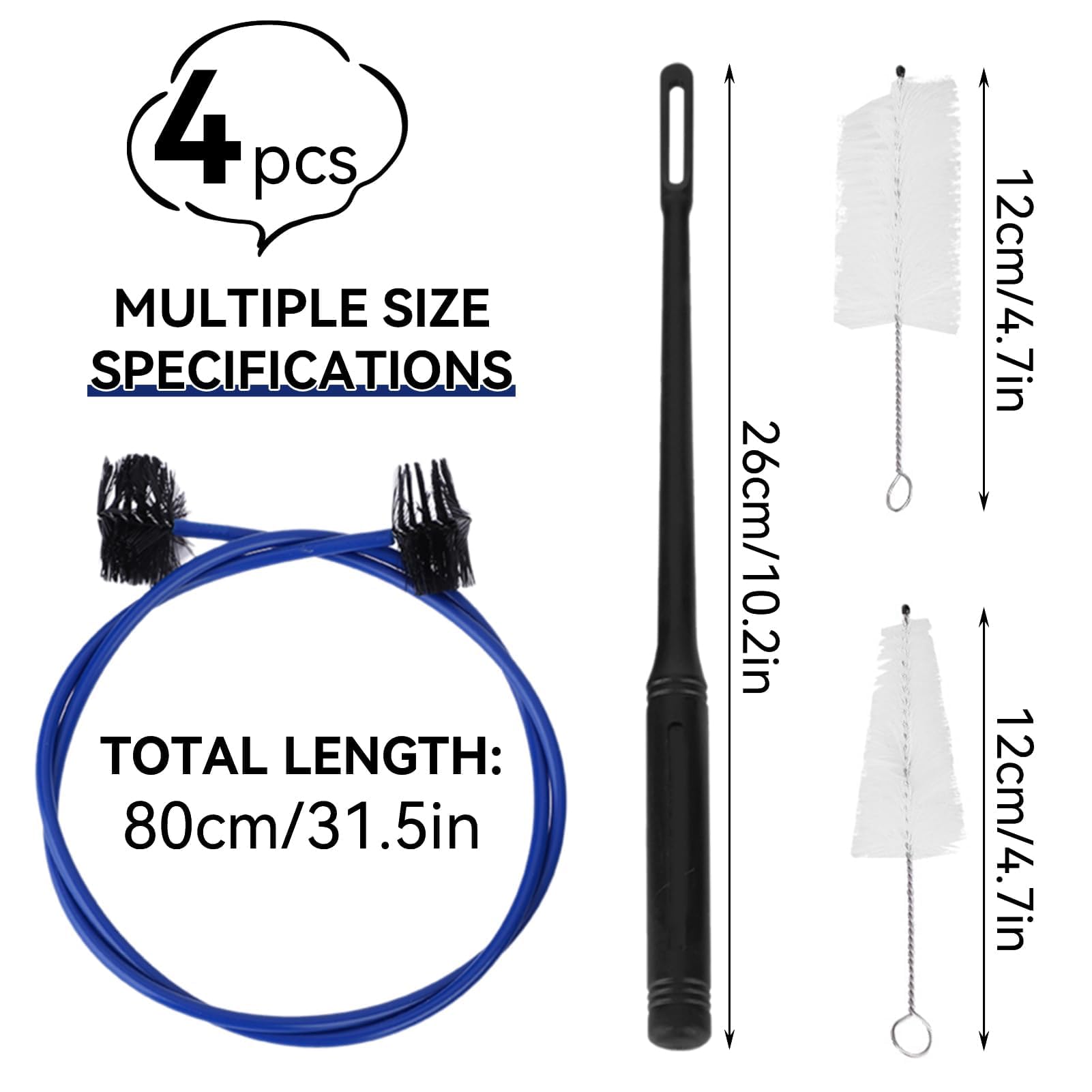 Kit de Limpieza para Trompeta, 4 Pzs/Set Cepillo Serpiente para Boquilla Cepillo Flexible para Válvula con Varilla Limpieza Kit de Limpieza y Mantenimiento para Instrumentos Musicales de Corneta
