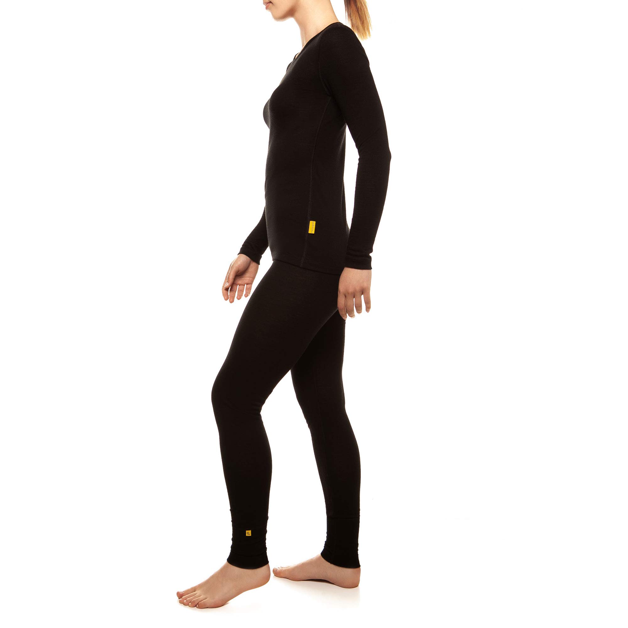 Menique, set di abbigliamento sportivo da donna, a maniche lunghe, in lana merino Nero L