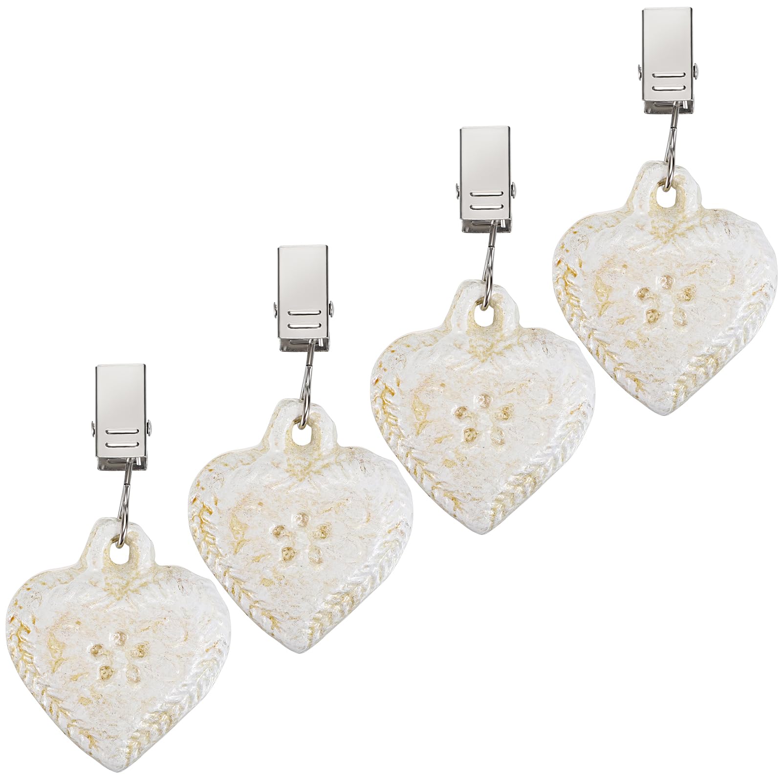 OwnMy Set of 4 Cast Iron Heart Shaped Tablecloth Weights Clips on - Outdoor Flag Weights Clips Heavy Duty Metal Curtain Weight Clips, Windproof Patio