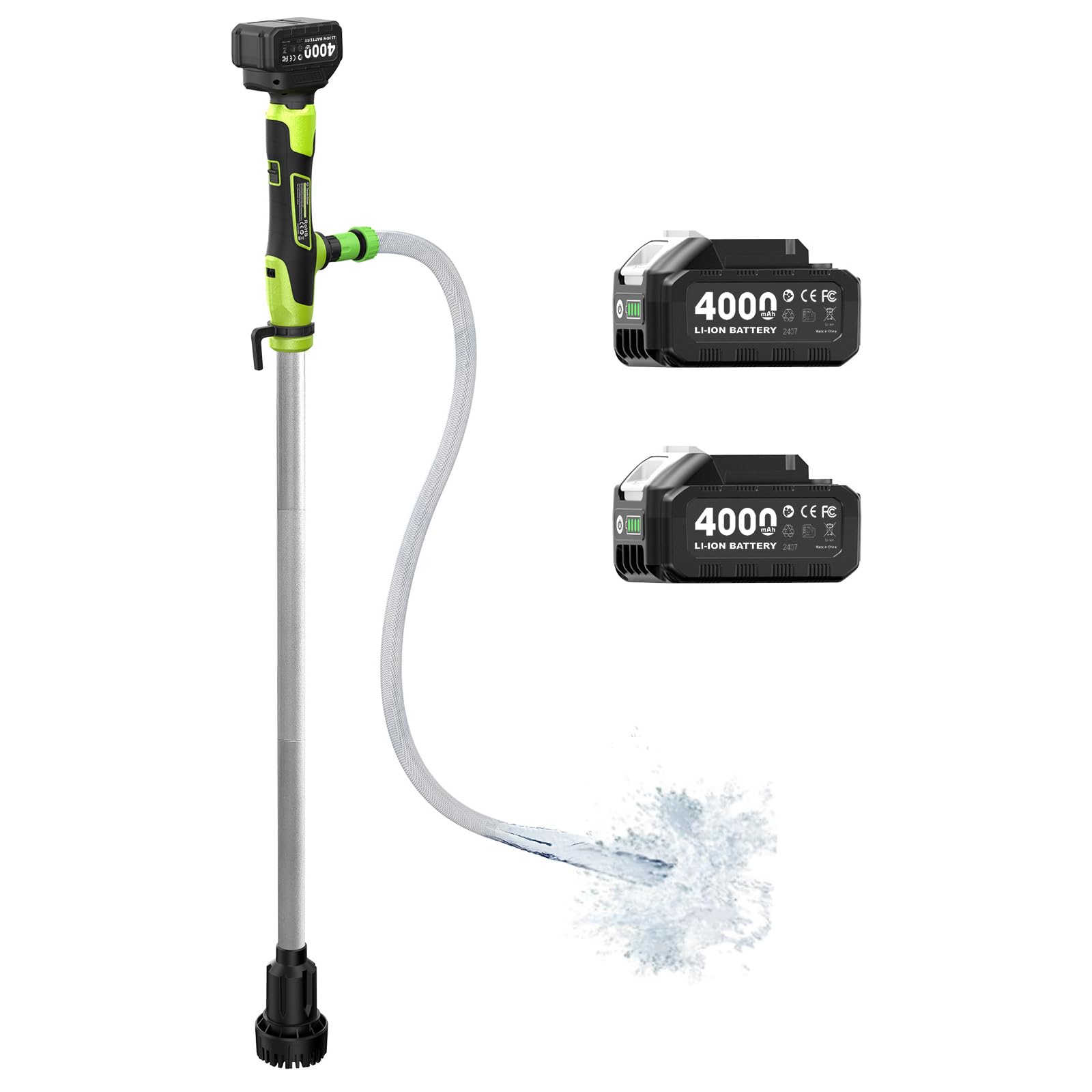 Taskstar Cordless Stick Water Transfer Pump, 2×4.0Ah Rechargeable Batteries | 720GPH High Flow, 32FT Max Lift, Portable Stick Body, Easy for Pool, Garden, Pond, Boat, RV, Rain Barrel Outdoor Draining
