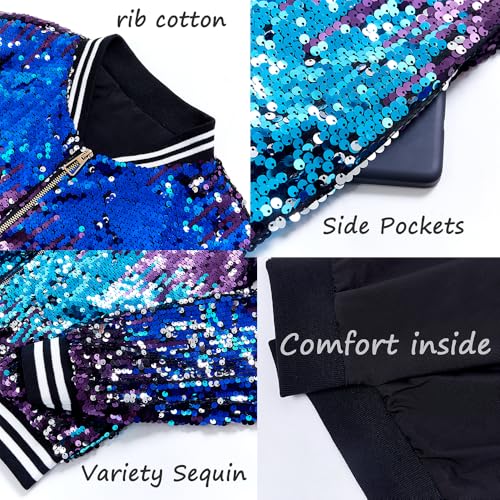 Image of YIYI Mens Sequin Jacket Bomber Sparkly Striped Varsity Glitter Jacket Male Party Outwear Coat Birthday Holiday Clothes