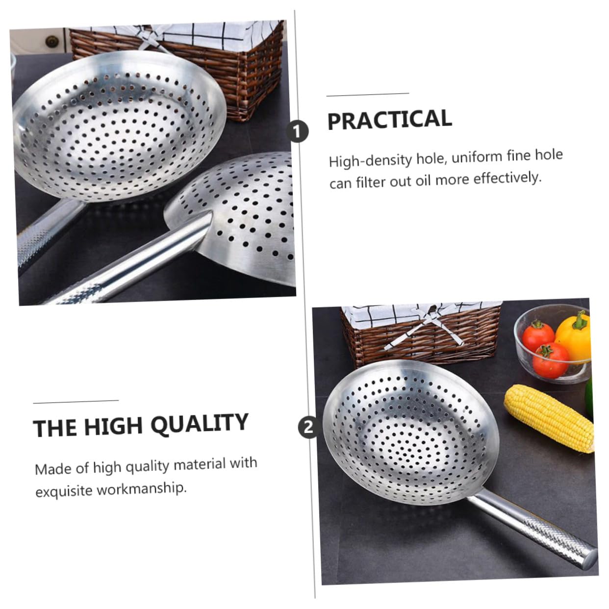 Schiumarola Grande in Acciaio Inox Argentato, 1 Pezzo | Filtro a Maglia Fitta, Separa Olio Caldo e Acqua Bollente, Uso per Hotel e Ristorante