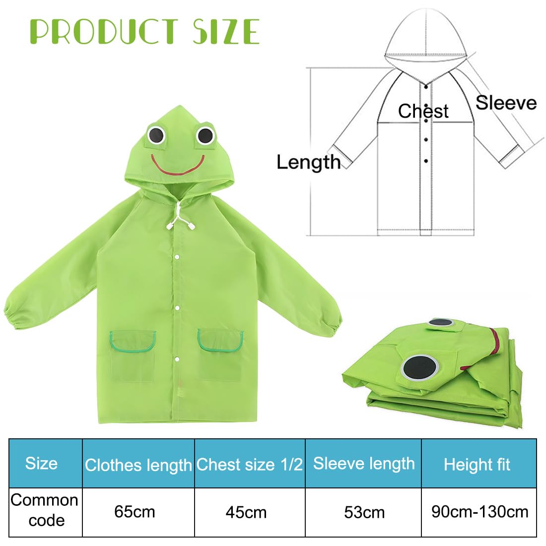 Chaqueta de Poncho de Lluvia para Niños y Niñas Gorro de Rana Impermeable Verde 4 Años