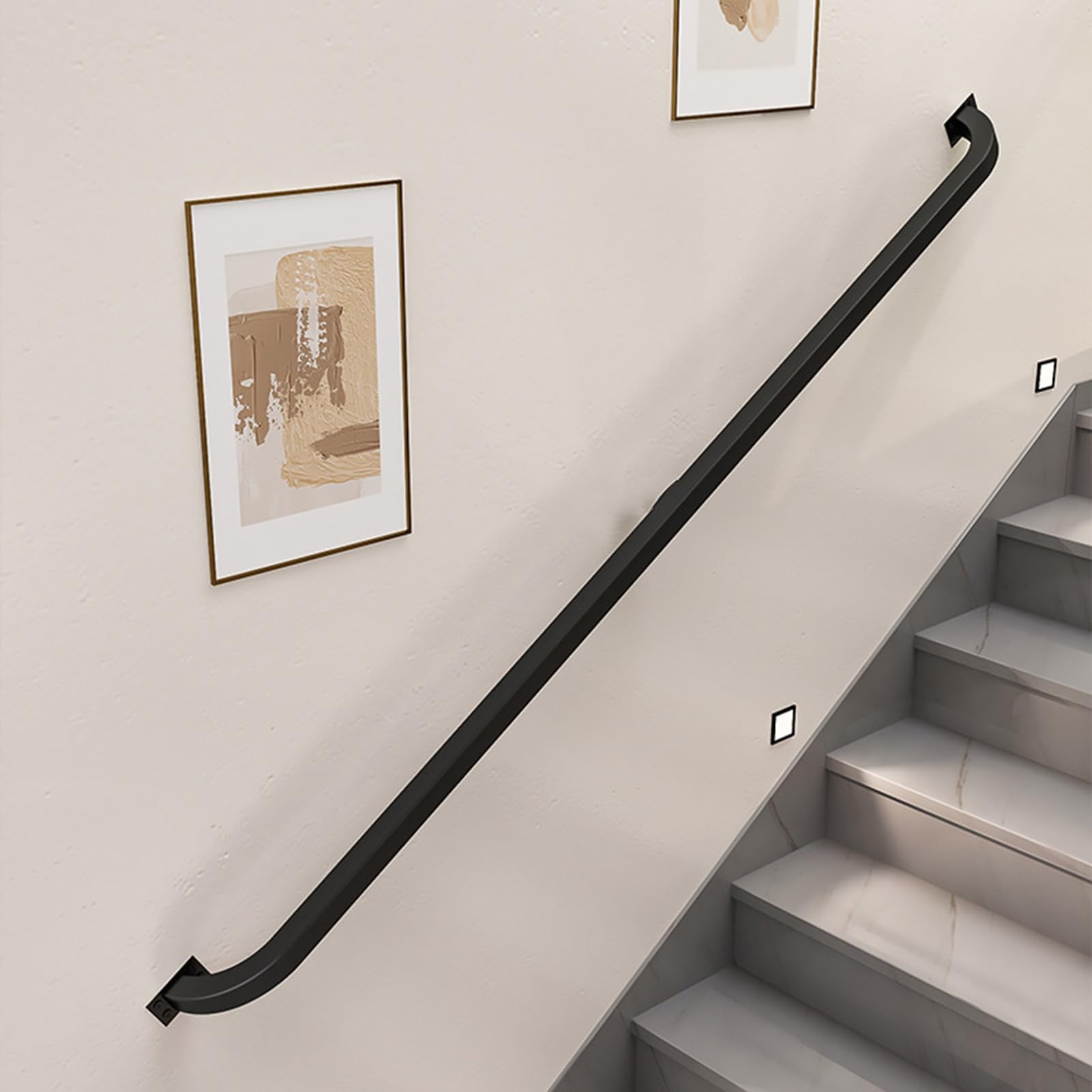 Rampe d'escalier en tube métallique noir de 200 cm, main courante de sécurité pour mur intérieur