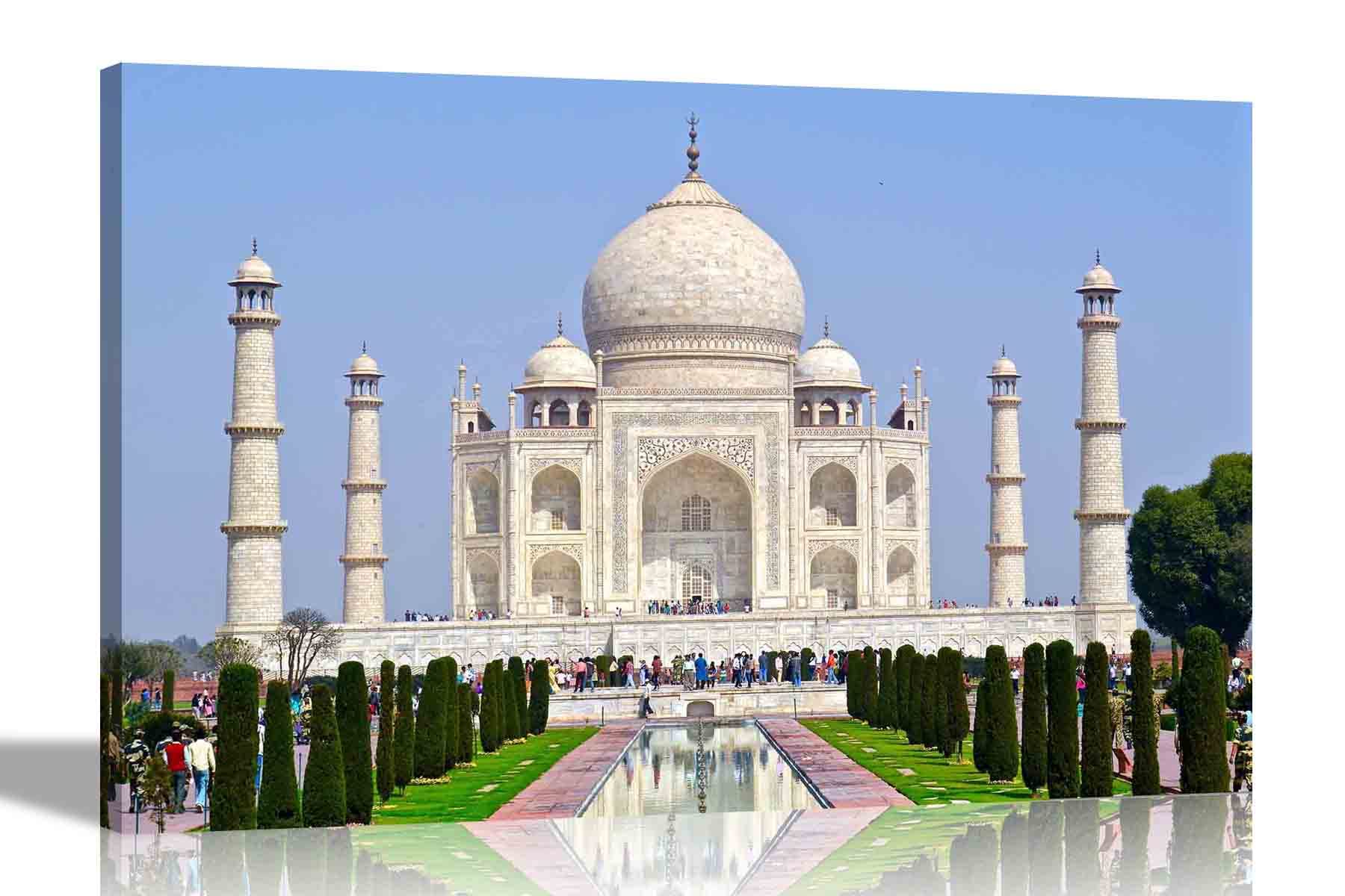 Artley Prints Multicoloured Iconic Taj Mahal, India Canvas Wall Art Pictures Stretched And Framed Home Office Bedroom Prints Cityscape Photos 60 X 40Cm (24 X 16 Inches) A2