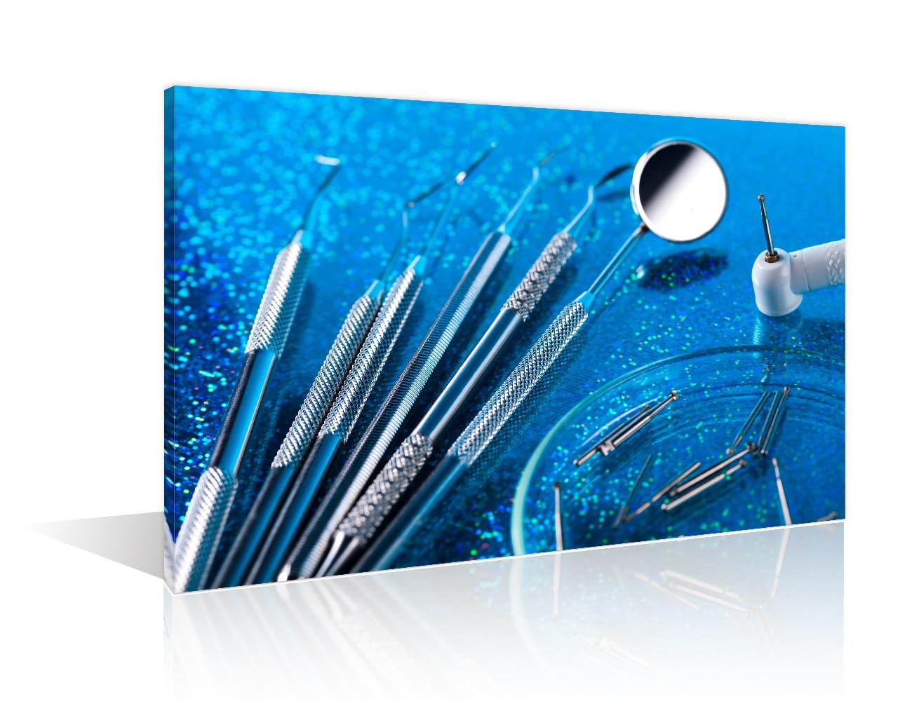 Modern Dental Tools in Blue Home Decor Art Prints Dental Clinic Canvas Print Wall Art 1 Panel Dental Tools Home Decor Print on Canvas Stretched and Framed Ready to Hang 12" Wx18 H