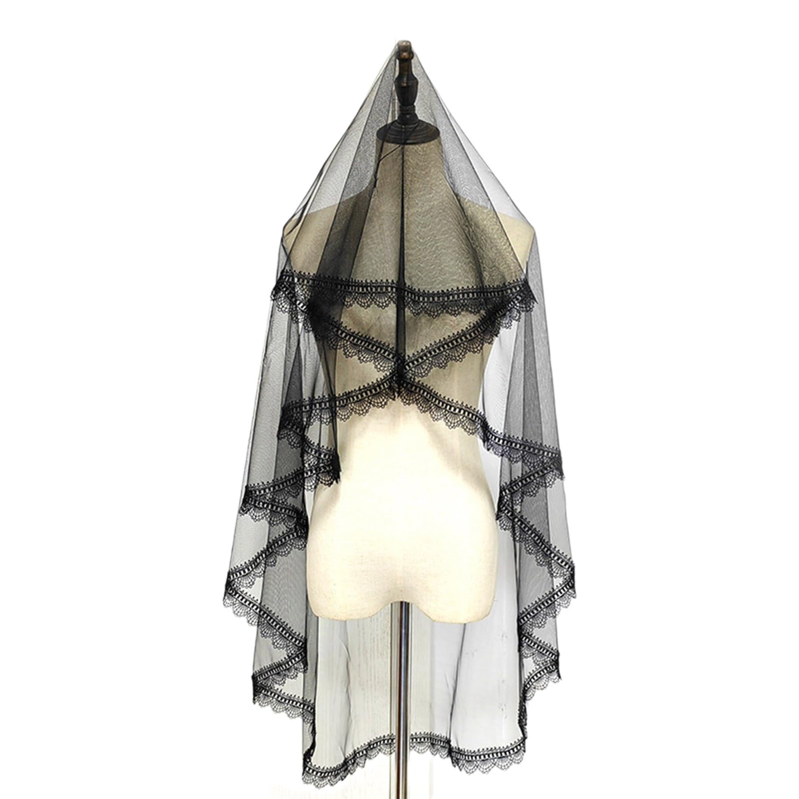 Gissroys Unisex Single Layer Dark Veil Lace Veil Mantilla Headpiece Wedding Hair Accessories Black Headscarf Lace Black Halloween Veil, One Size