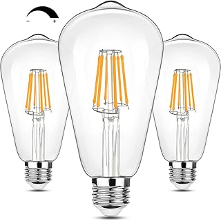 E26 LED Bulb 60 Watt Equivalent Dimmable Edison Bulbs, 800 Lumens High Brightness with Clear Glass, Eye Protection LED 85+ CRI, ST64 ST19 ST21 Antique Light Decor Pack of 3 (2700K Warm White)