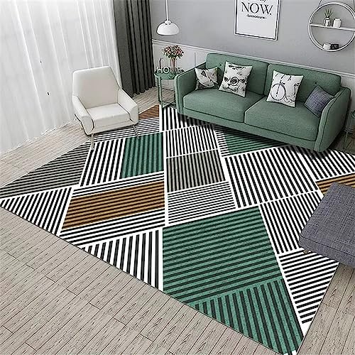 RUGMRZ Patio Rugs Non Slip Carpet Decoration Dark Green Pinstriped Rectangular Pattern Restaurant Anti-Mite 80X160Cm Bedroom Large 2Ft 7.5''X5Ft 3''