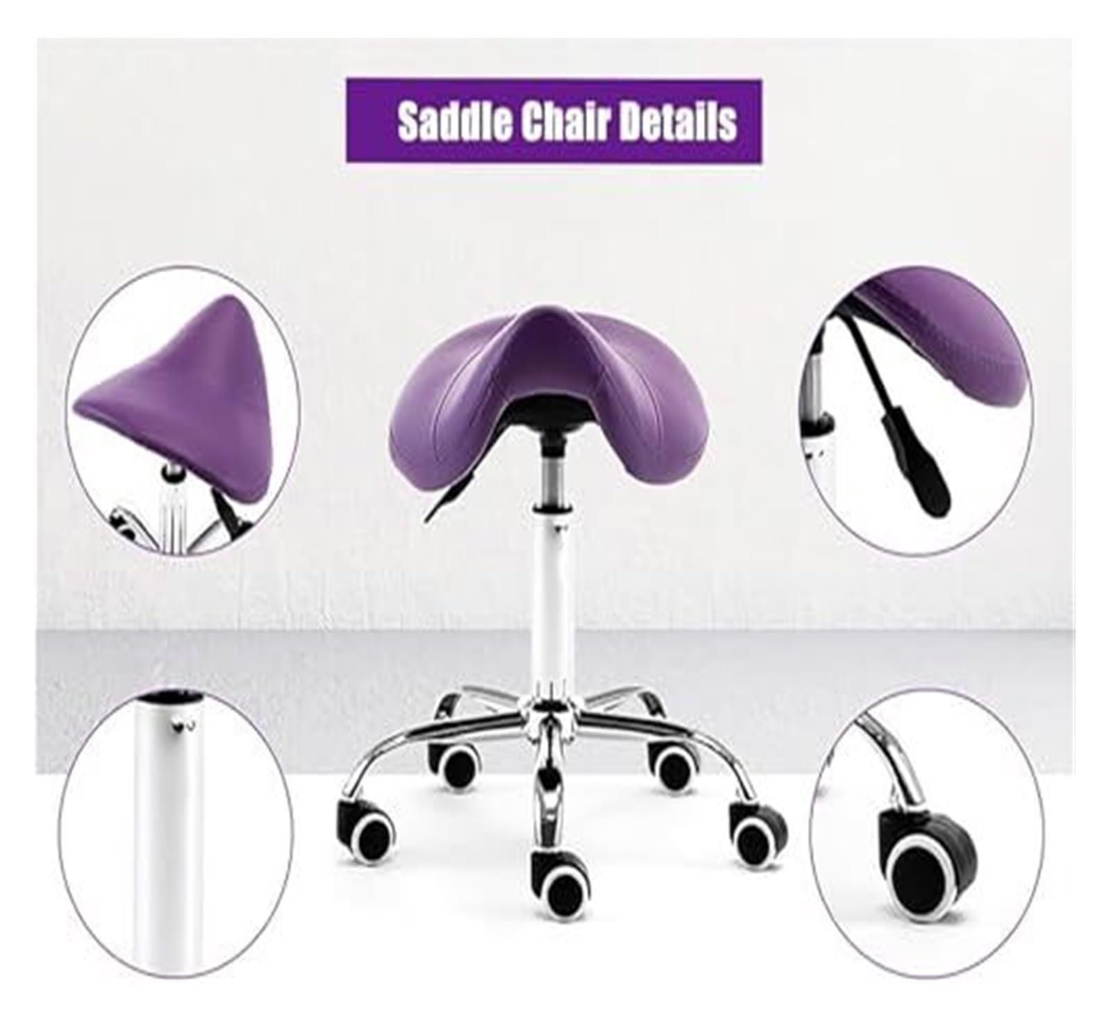 Hydrauliczny taboret siodłowy z kółkami, regulowana wysokość 48-58 cm do klinik, spa, salonów
