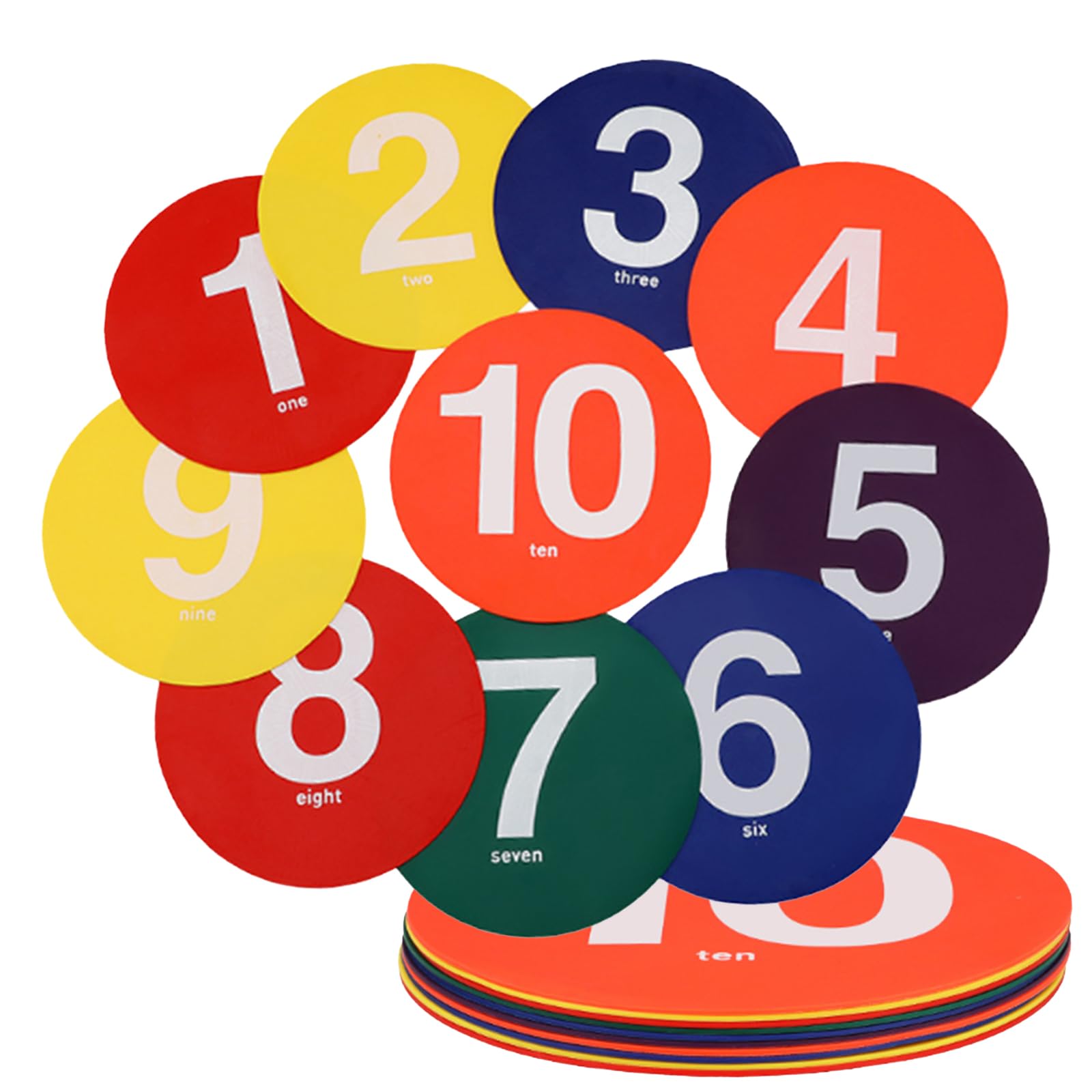 RoseFlower Marqueurs à Disque Plat (Lot de 10) - Mélange de Couleurs, Numérotés de 1 à 10, Adaptés Aux Activités de Plein Air de la Maternelle, à L'équipement D'entraînement de Football