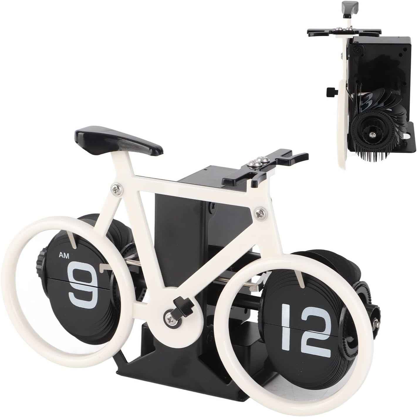 Mechanical Flip Clock, Compact Bike Shape Flip Down Clock Accurate Battery Powered Timer Reminder for Office (White)
