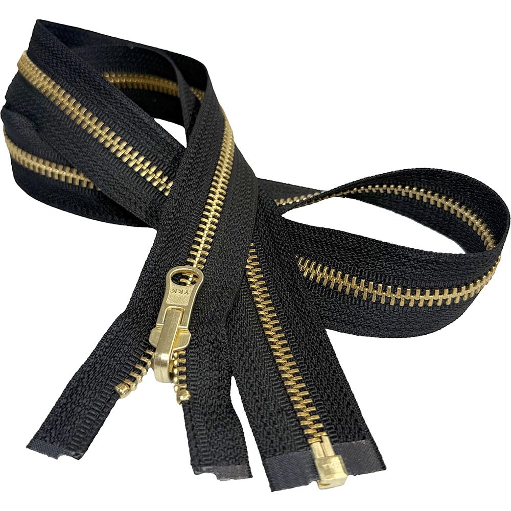 #5 Brass Metal YKK Medium Weight Inside/Outside Reversible Slide Jacket Zipper Separating (1 Zipper) - Tape Color: Black #580W - Choose Length 5" to