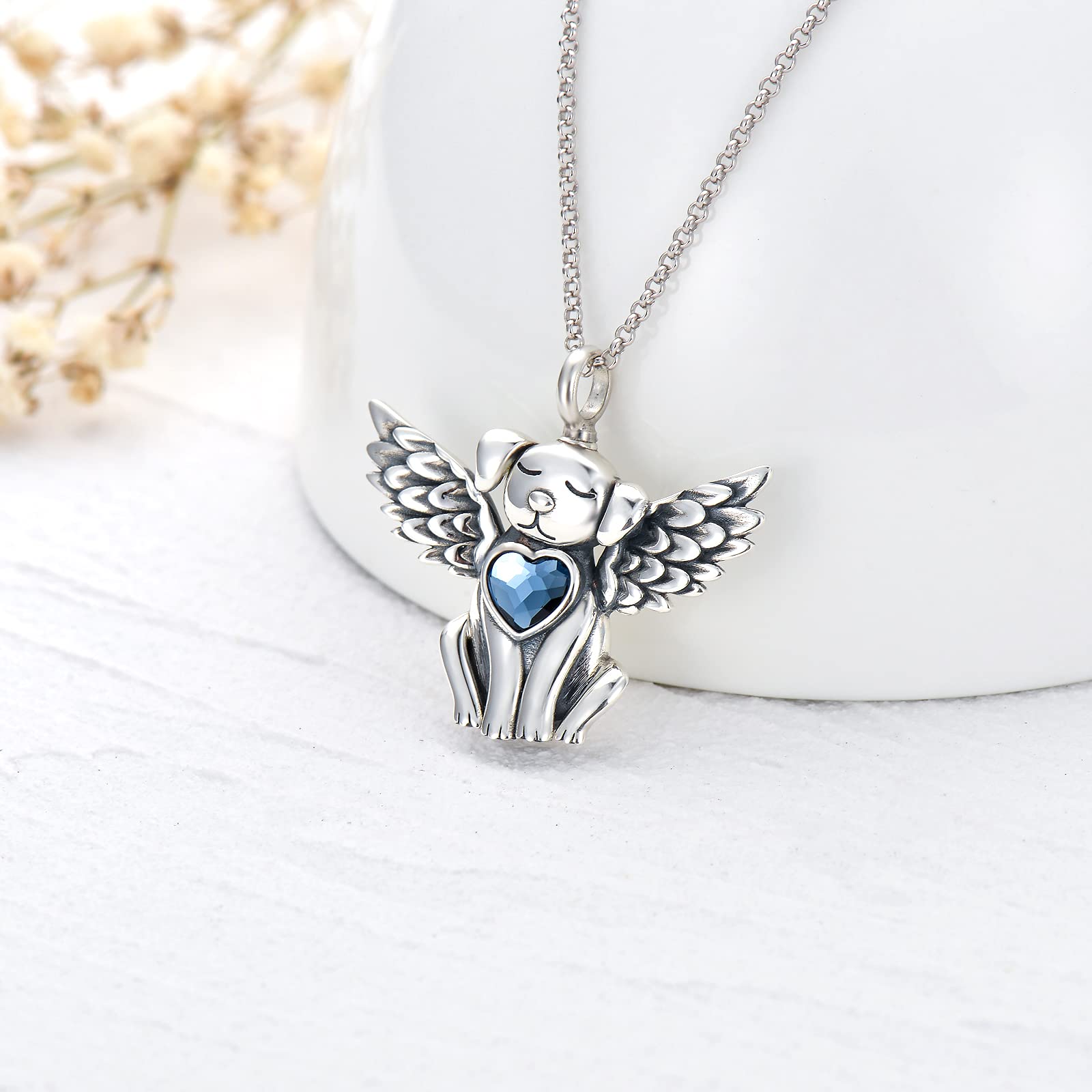 AOBOCO 925 Sterling Silver Dog Urn Necklace for Ashes 925 Sterling Silver Pet Cremation Keepsake Memorial Necklace Jewelry Gift for Women