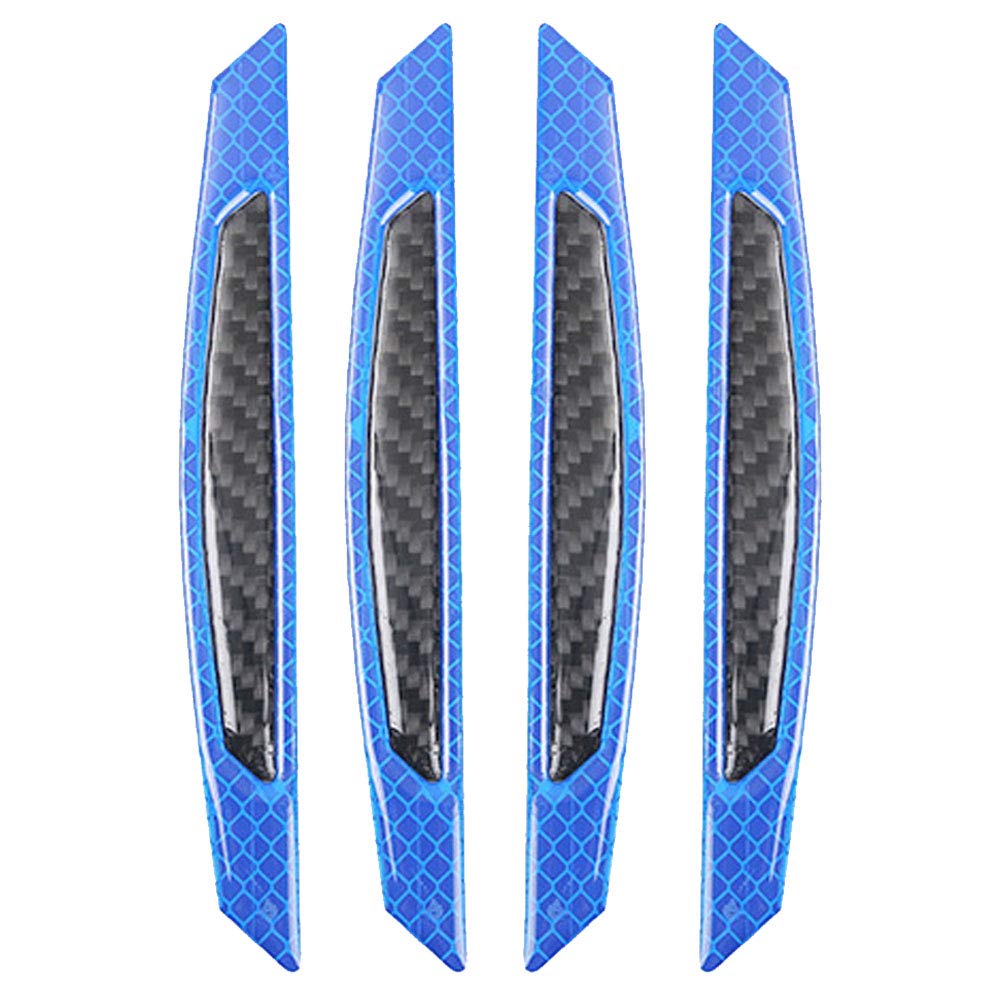 ZYTC 4pcs 3D Super Blue Reflective Stickers Black Real Carbon Fiber Strips Car Side Door Edge Bumper Anti-Scratch Protection Guards Trim Stickers Universal