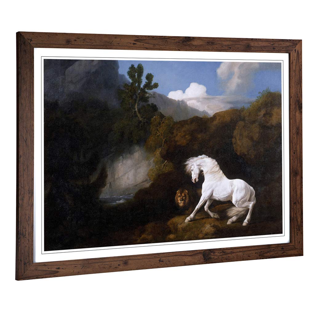 Big Box Art Framed Print of George Stubbs Horse Frightened by a Lion Design | Wall Art Picture | Home Decor for Kitchen, Living Room, Bedroom, Hallway, Walnut, A2 / 24.5x18 Inch / 62x45cm