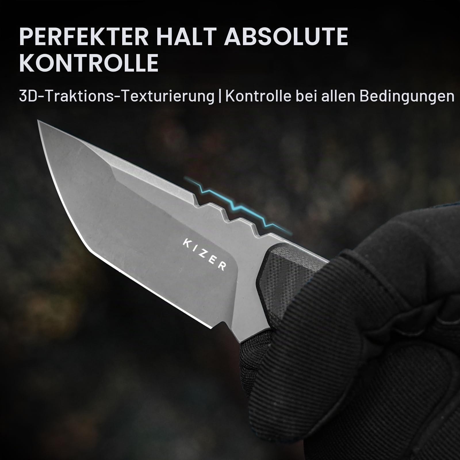 Kizer Quartz Survival Outdoor EDC Messer mit Tanto AEB-L Klinge, 1086A2 | 8cm Feststehende Klinge Jagdmesser mit Schwarzem G10-Griff, 3D-Anti-Rutsch-Riffelung Bushcraft Messer mit Kydex-Scheide
