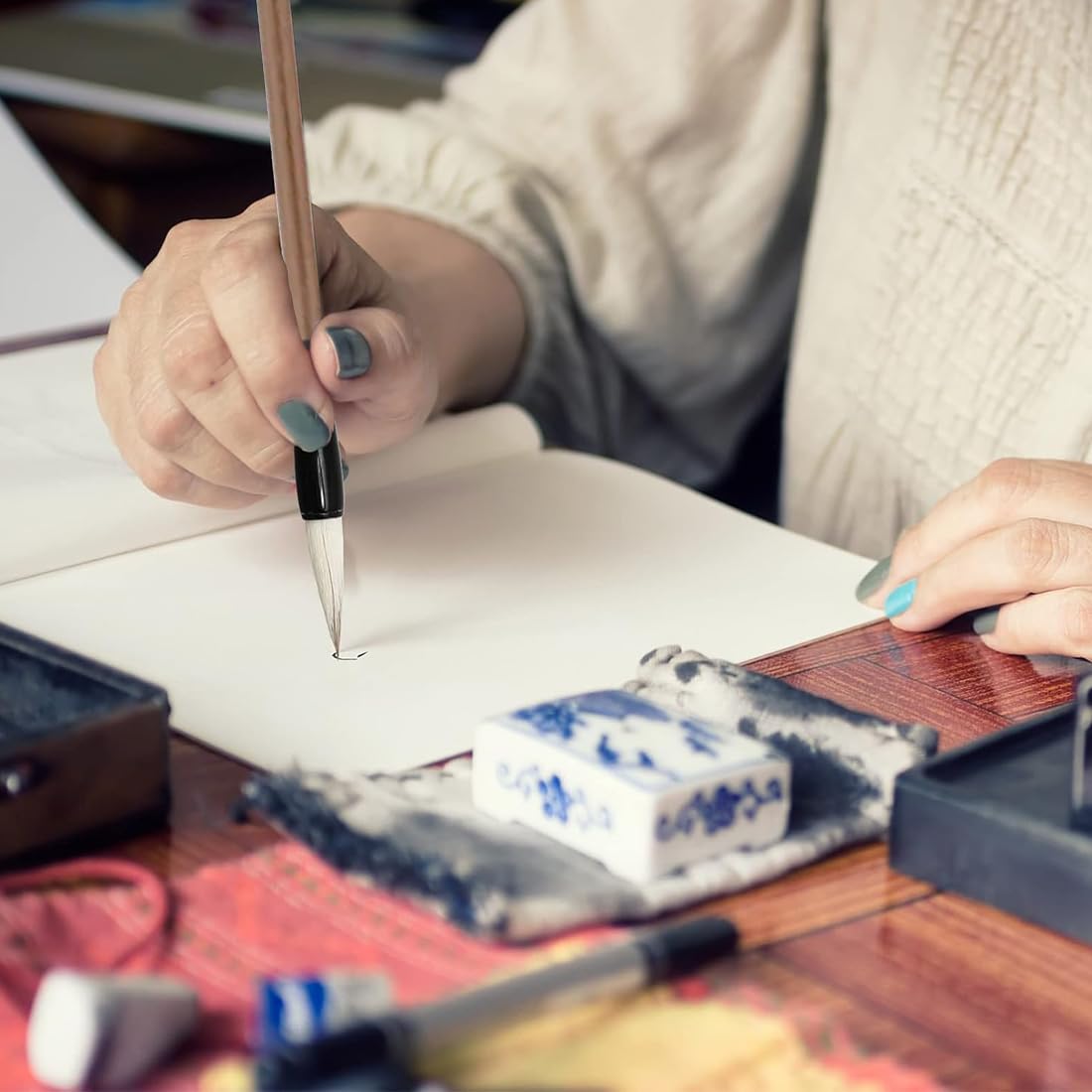 6 Pennelli per Calligrafia Cinese e Pittura, Pennelli Acquerello 3D per Scrittura Manuale