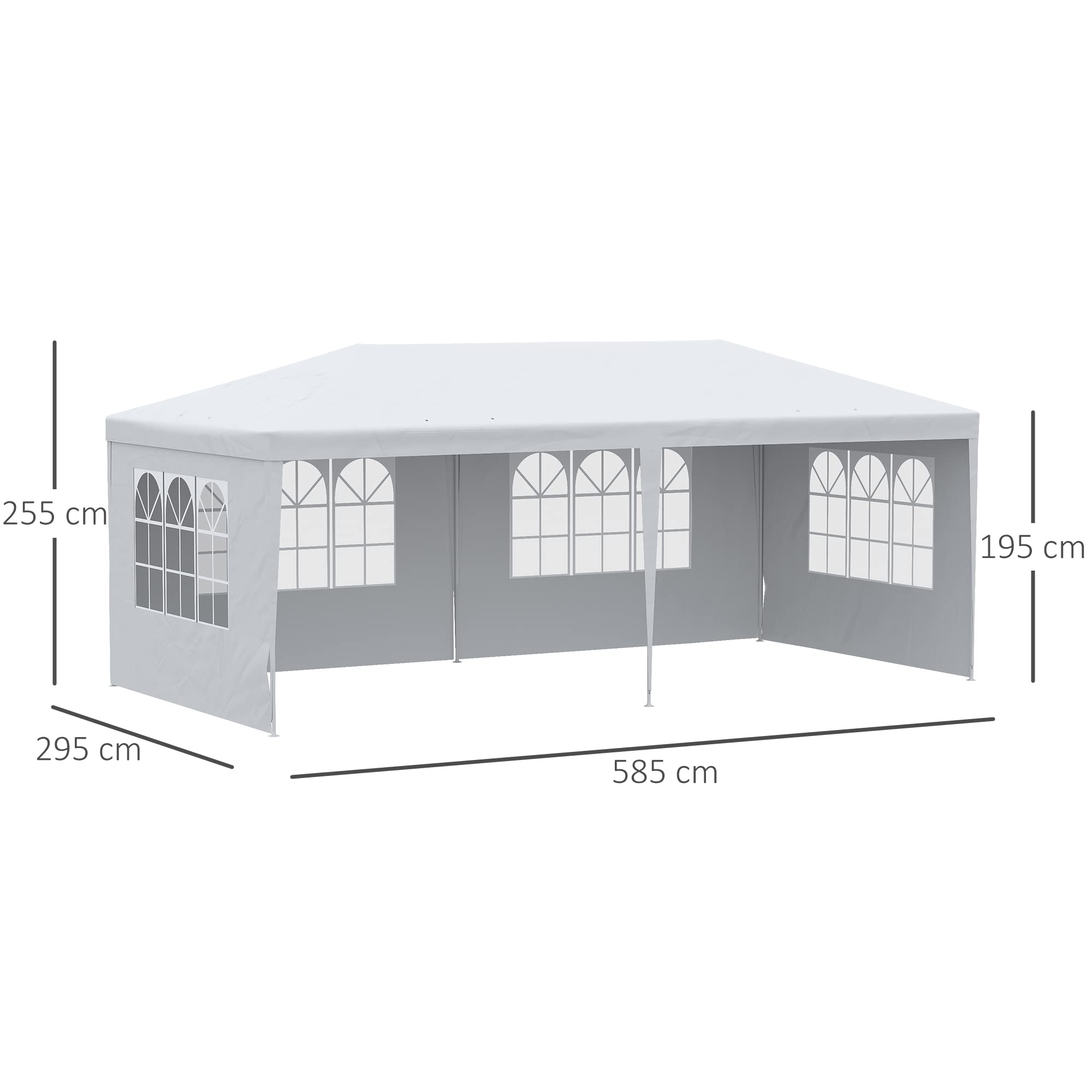 Outsunny Gazebo da Giardino per Eventi con Pareti Laterali Rimovibili, 4 Finestre e 12 Fori di Scarico, Gazebo da Esterno in Acciaio e Polietilene per Matrimoni, Feste, Giardino, Bianco