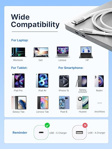 Vista 30 de Cable USB C de 10 pies, paquete de 2 cables de carga USB A a tipo C, cable de carga rápida de 3A para Samsung Galaxy S23 S22 S21 S20 A01 A02s A10e