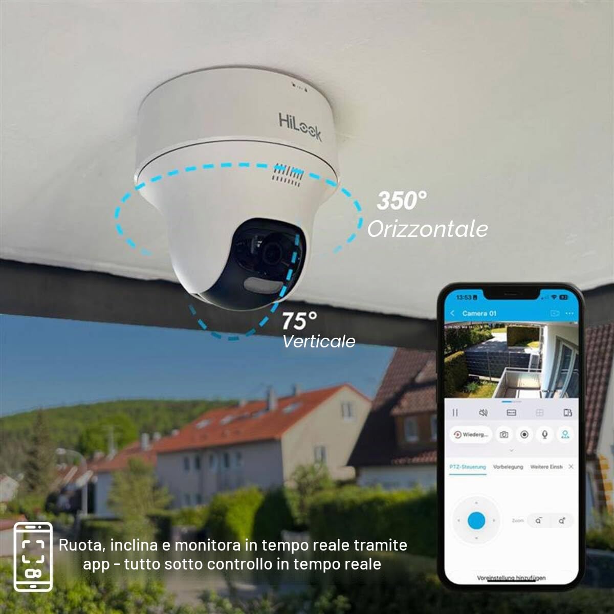 HiLook Set di telecamere di sorveglianza WLAN per esterni, bullet da 4 MP + telecamere PT Turret, WiFi NVS con slot micro SD, set completo per fotocamera esterna, riconoscimento umano e veicoli