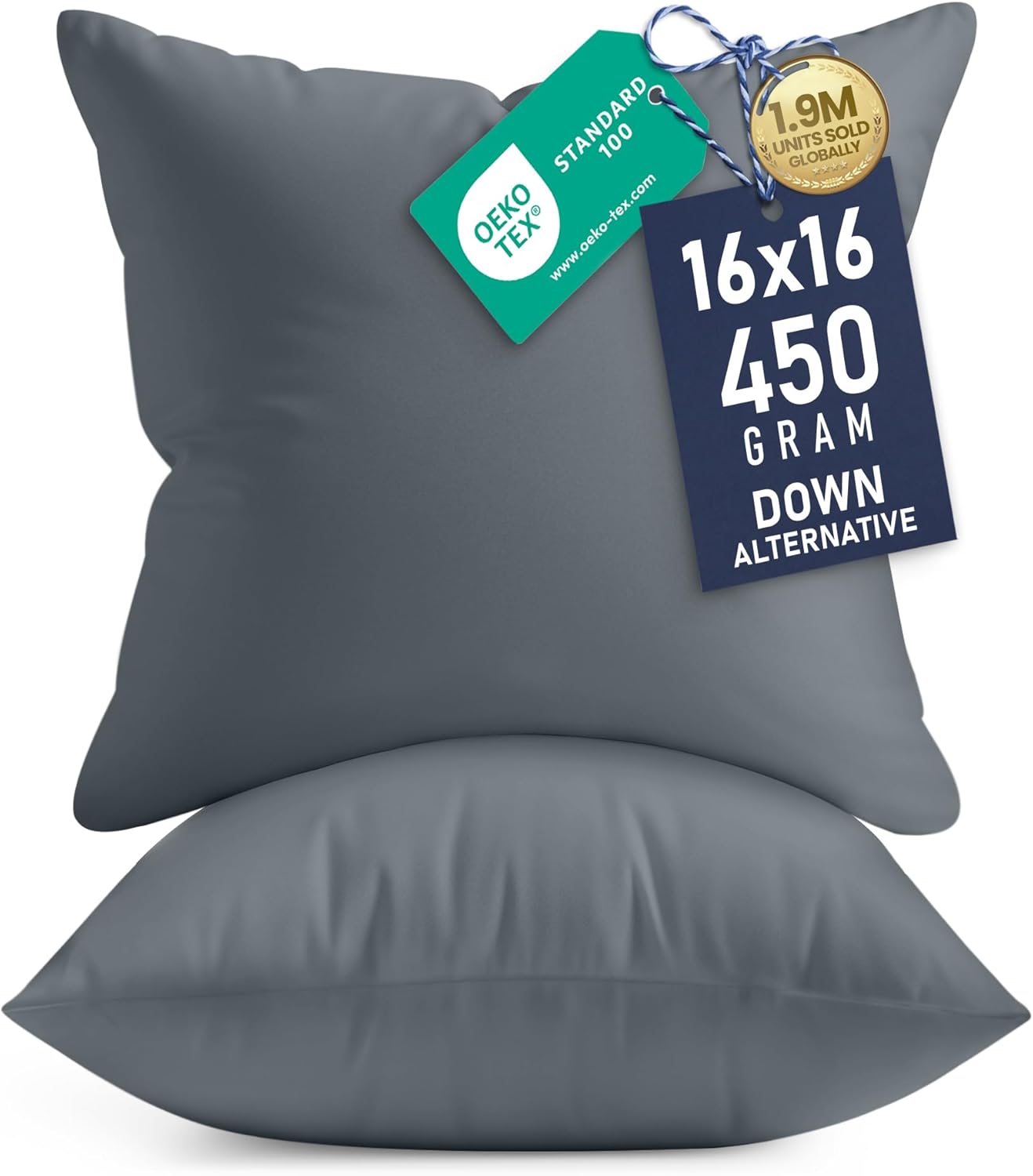 Utopia Bedding 16x16 Pillow Inserts, Set of 2, Grey – Indoor Decorative Throw Pillows for Bed, Sofa & Couch – Soft, Supportive & Fluffy Cushion Inserts