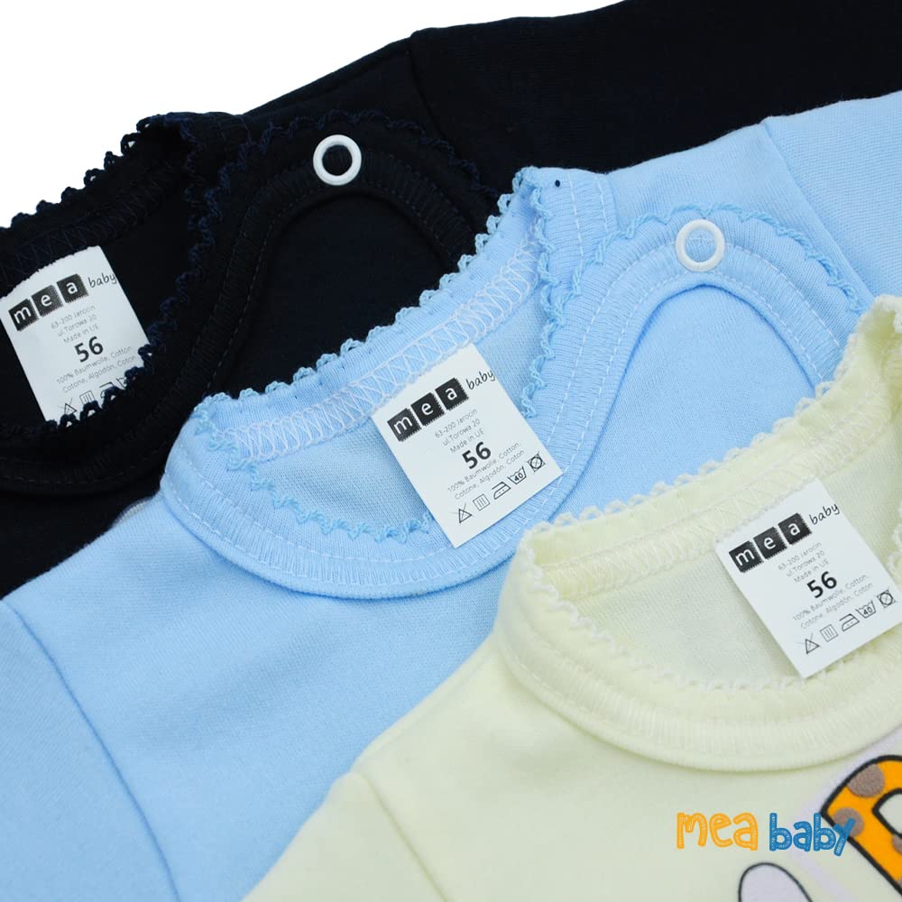 MEA BABY body de bebé unisex cruzado de manga larga 100% algodón, juego de 5, con estampado para niñas y niños (62, niño3)