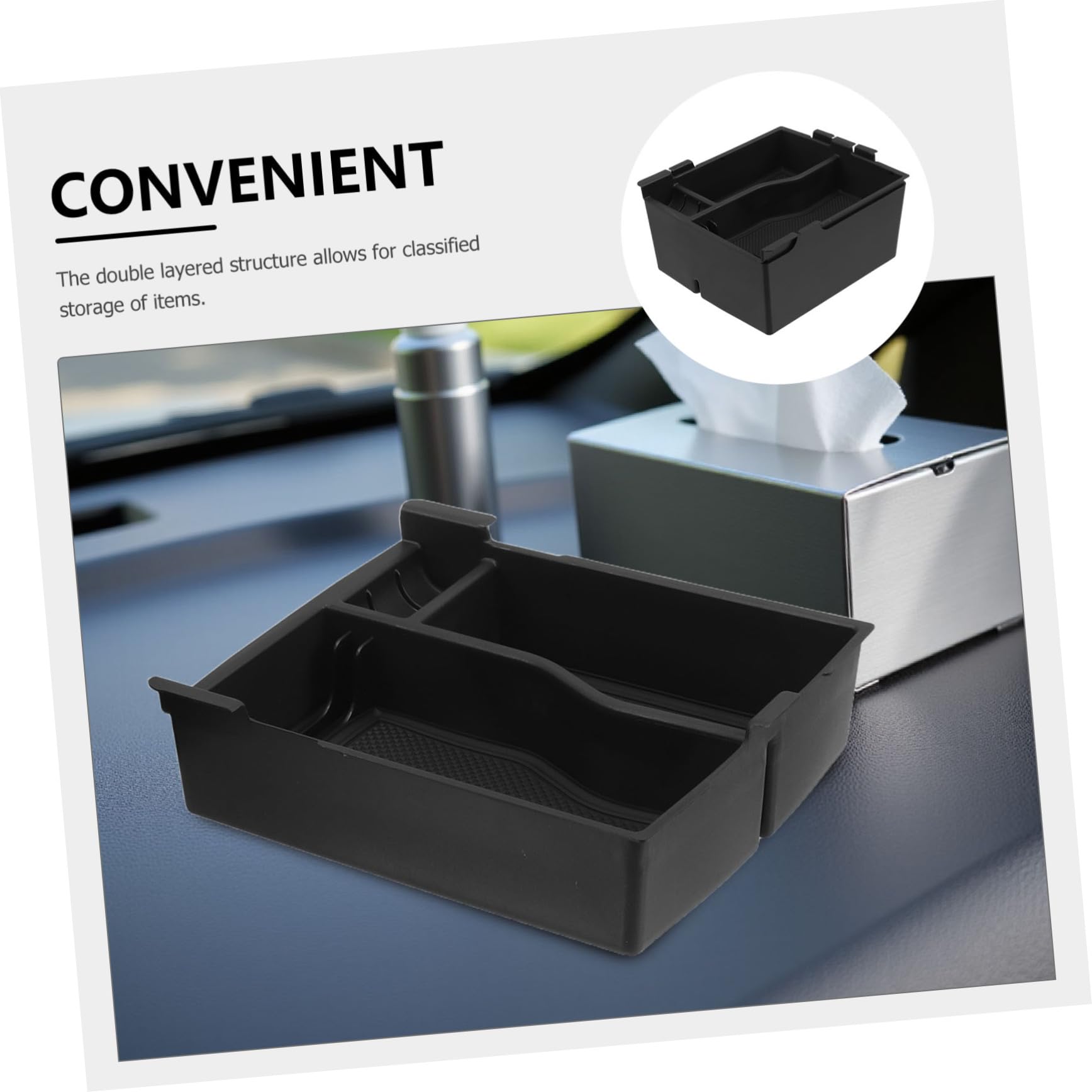 PLAFOPE Organizer Consolle Centrale Auto con Doppio Vassoio Contenitore Portaoggetti per Bracciolo Veicolo Box Immagazzinaggio Abs Resistente per Viaggi Quotidiani e Lunghi