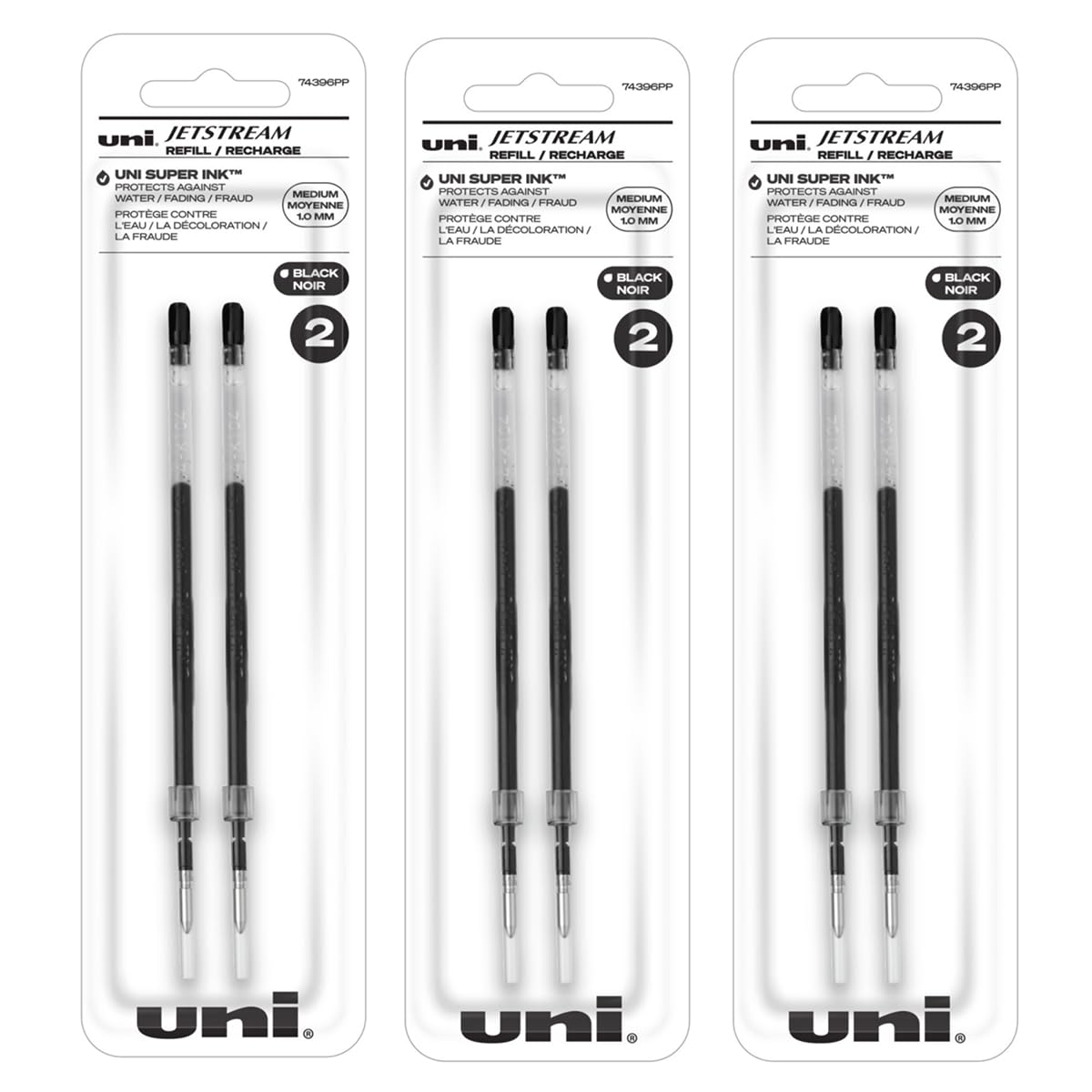 Uniball Jetstream Kugelschreiberminen, 1,0 mm dicke Spitze, schwarze Tinte, 6 Ersatzminen