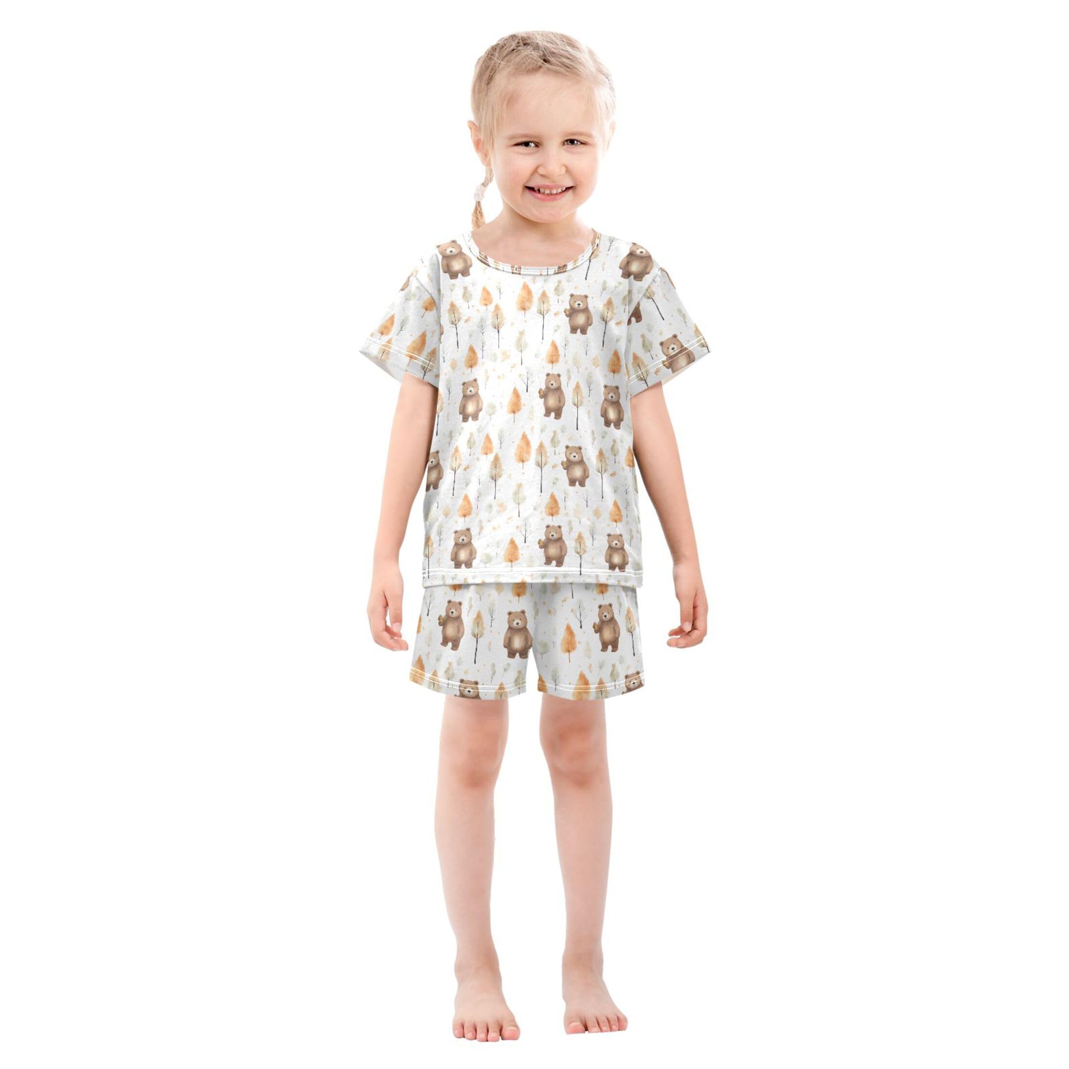 UMIRIKO Bear Forest Summer Short Sleeve Pajamas Sleepwear PJ Set B0402749