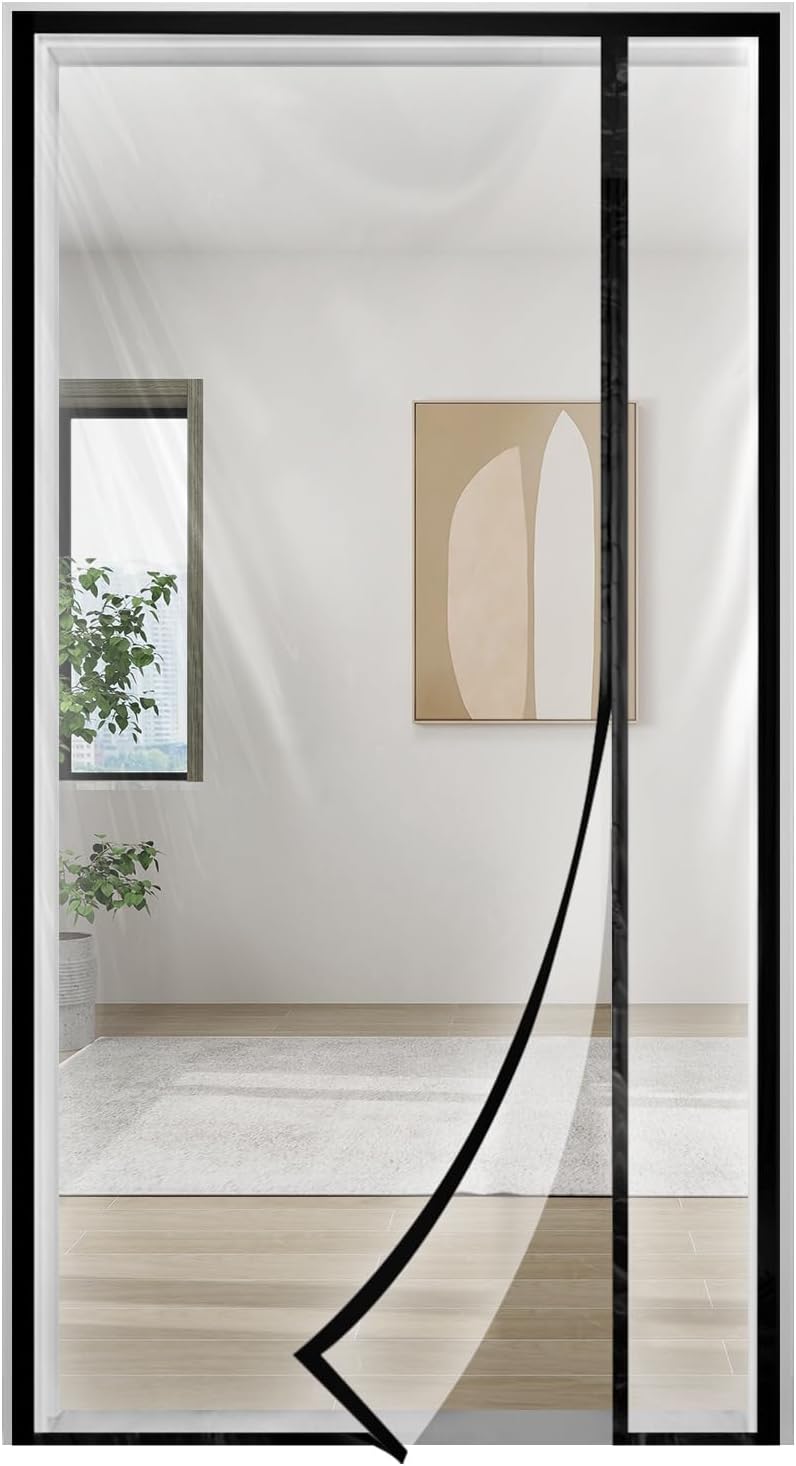 Transparent Thermal Insulated Door Curtain, Reversible Left or Right Side Opening, Screen Door Auto Closer Fits Doors Up to 34" x 80", to Keep Warm in Winter Cool in Summer for Air Conditioner Room Fit Door Size Up to 34" x 80"