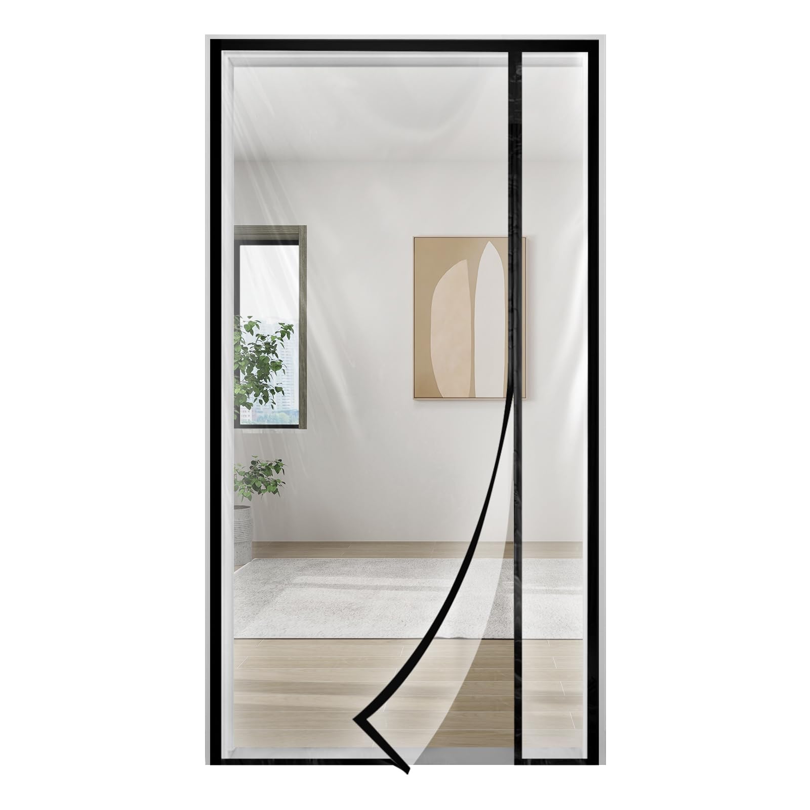 Transparent Thermal Insulated Door Curtain, Reversible Left or Right Side Opening, Screen Door Auto Closer Fits Doors Up to 36" x 82", to Keep Warm in Winter Cool in Summer for Air Conditioner Room