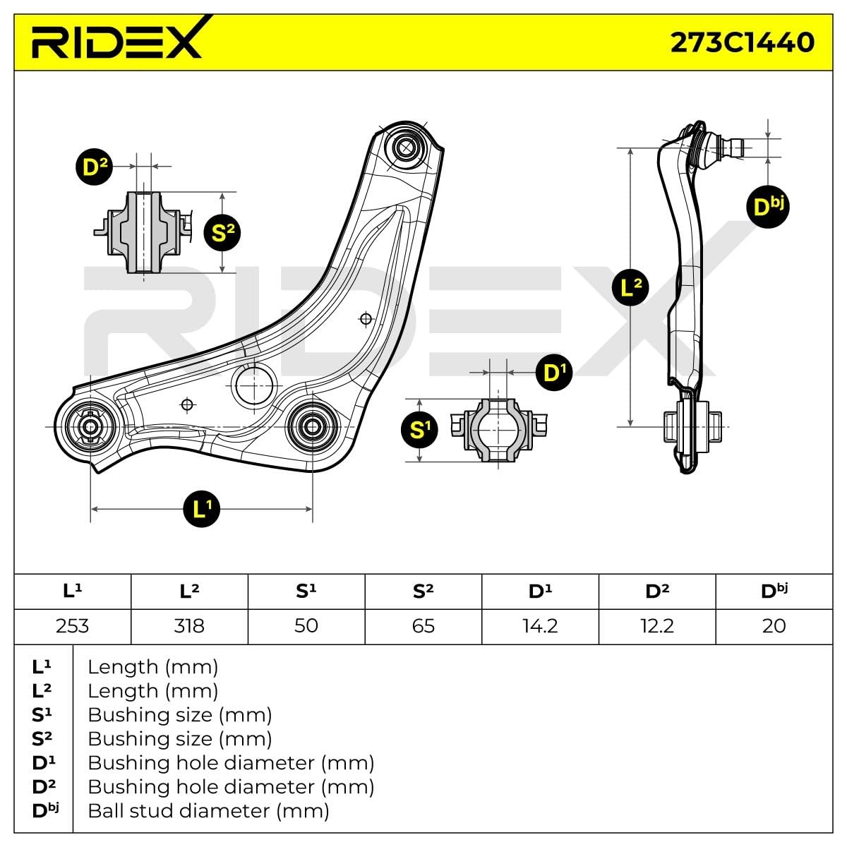 RIDEX 273C1440 Bras de suspension Avant Gauche avec rotule de suspension Compatible avec NISSAN Qashqai II J11, J11