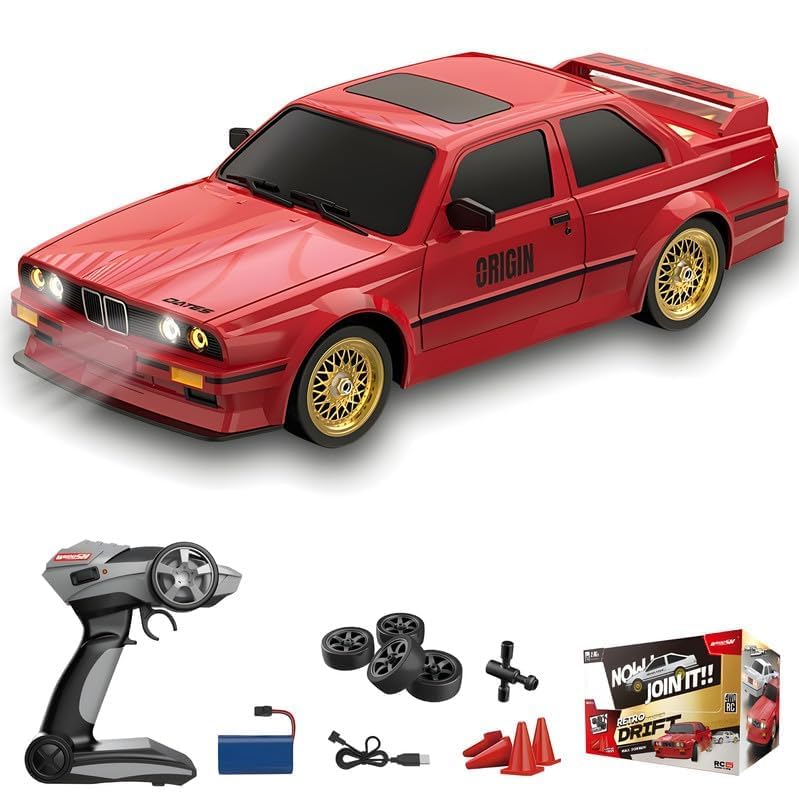 Image of 1:16 RC Drift Car - 30KM /H High Speed 4WD Remote Control Car with LED Lights, 2.4GHz Racing Vehicle, 4 Drift Wheels, Rechargeable Battery - Red Toy Gift for Boys, Girls, Kids