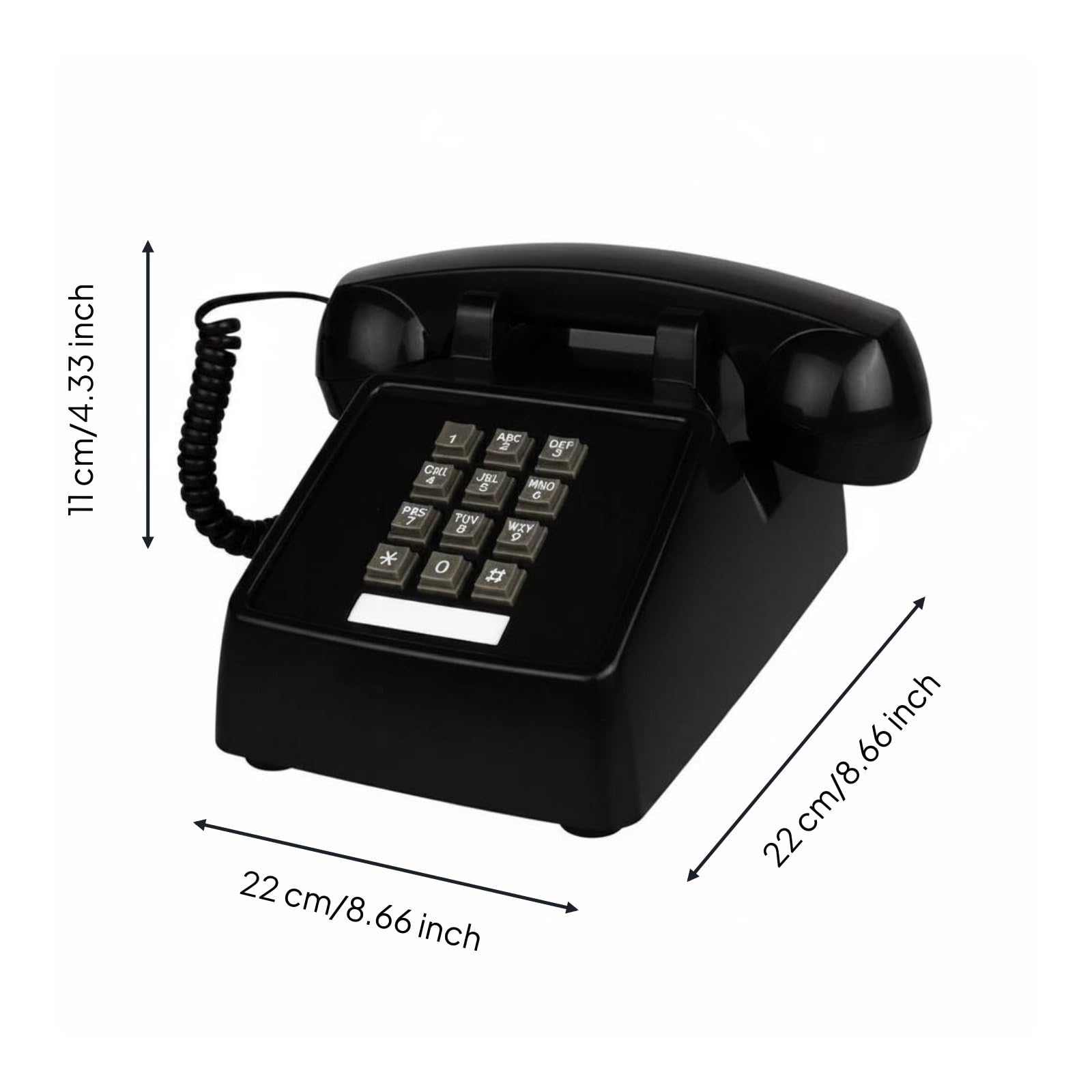 Milageto Teléfono Retro de Botones con Campana Mecánica Teléfono Fijo de Escritorio con Teclado Auricular con Cable y Marcación Sencilla Material y Metal, Negro Clásico