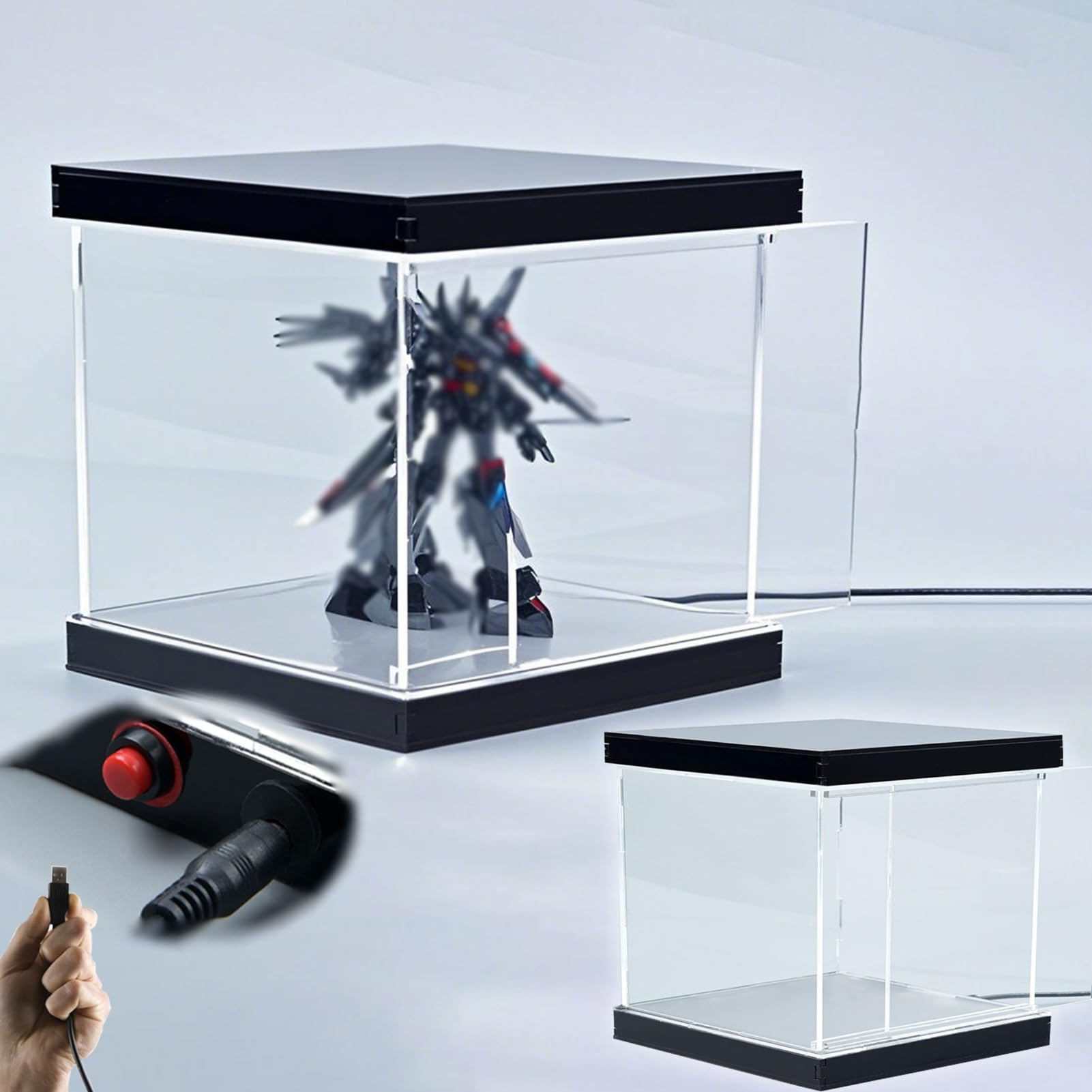 Urna Metacrilato Vitrinas de Acrílico Transparente Iluminadas para Maquetas, Vitrina Antipolvo con Base y Tapa Iluminadas, Caja de Cristal Alternativa para Miniaturas/ Juguetes(15x25xH20cm/6x10x8")