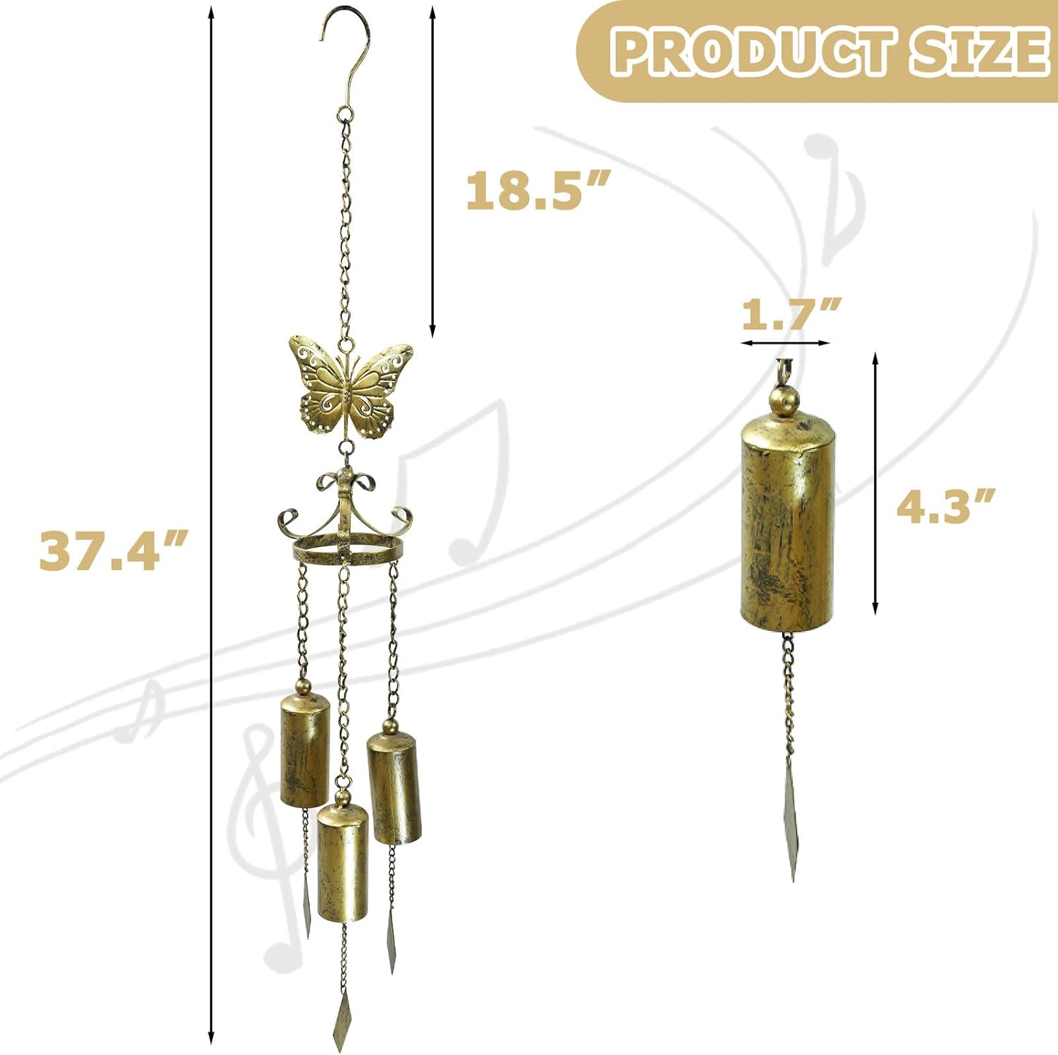 Outdoor Wind Chimes, Butterfly Wind Chimes, cast Iron Craft. for Terrace Garden Decoration, Home Gifts.