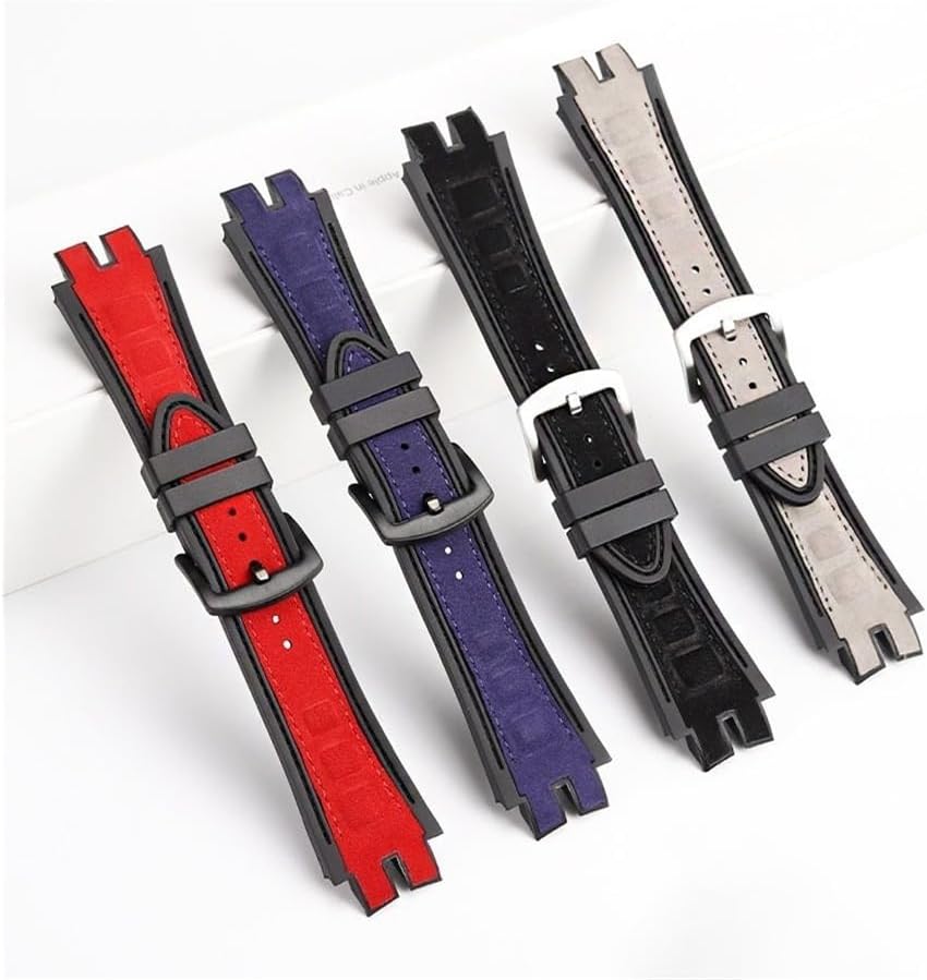Suede Leather Watch Strap with Silicone Back, Double Convex End Replacement Band