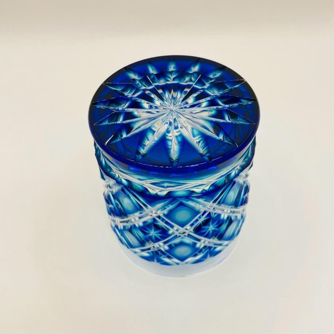 ヤマザキガラス製 薩摩切子 色彩グラス3個セット(南蛮青、赤、藍)