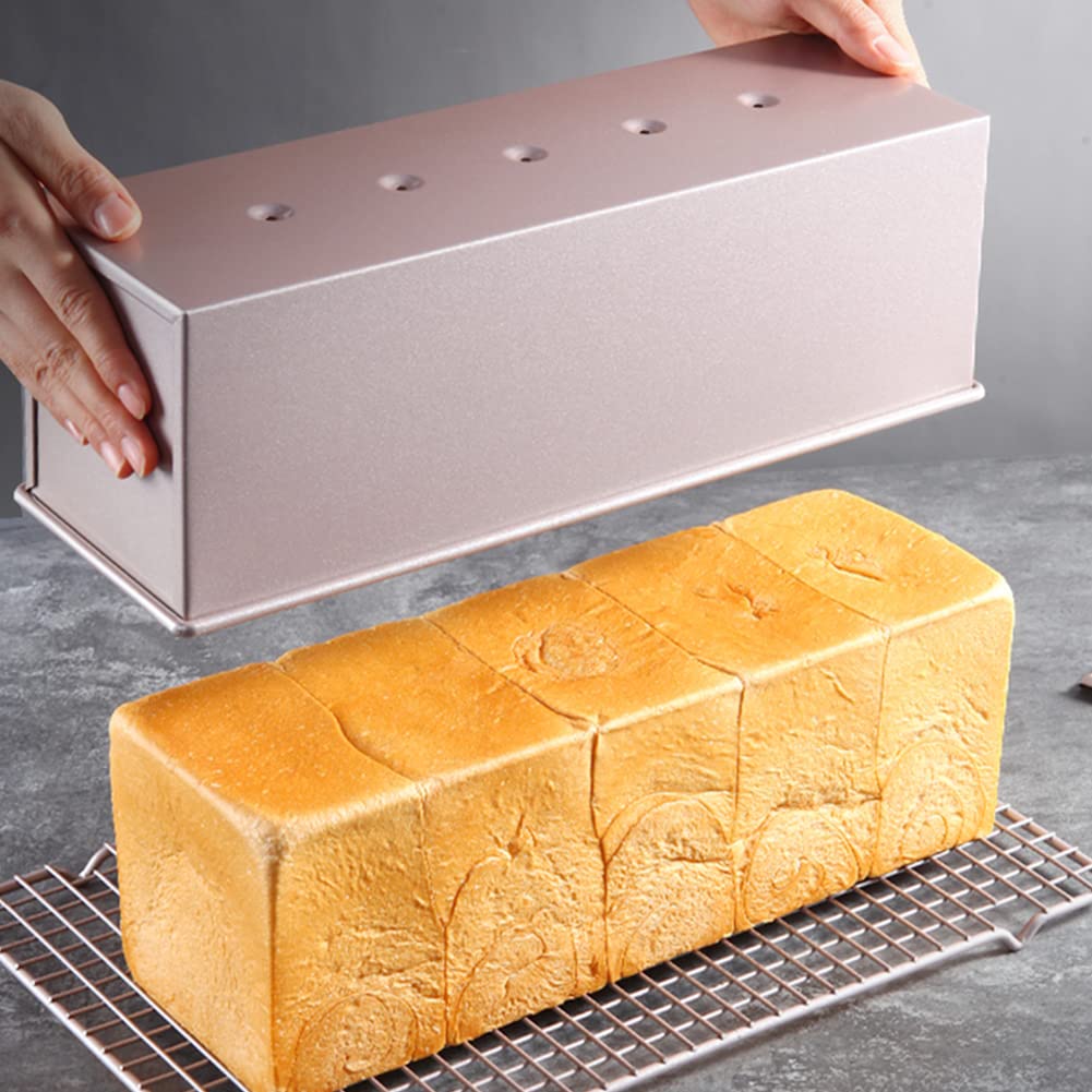 CANDeal Molde para Tostar con Tapa Rectangular Pan Antiadherente Tostado para Hornear (Oro-Rectángulo-Liso-1200g Masa)