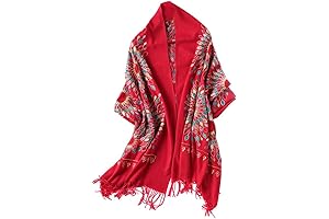 Women's Embroidered Oversize Tassel Shawl Scarf Wrap Dia de los Muertos