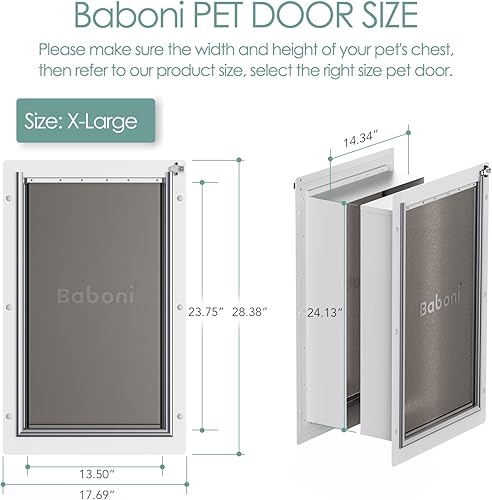 Miniatura 10 de Baboni Puerta para mascotas de 3 solapas para pared, marco de acero y túnel telescópico, cerradura de aluminio, puerta de perro y puerta de gato,