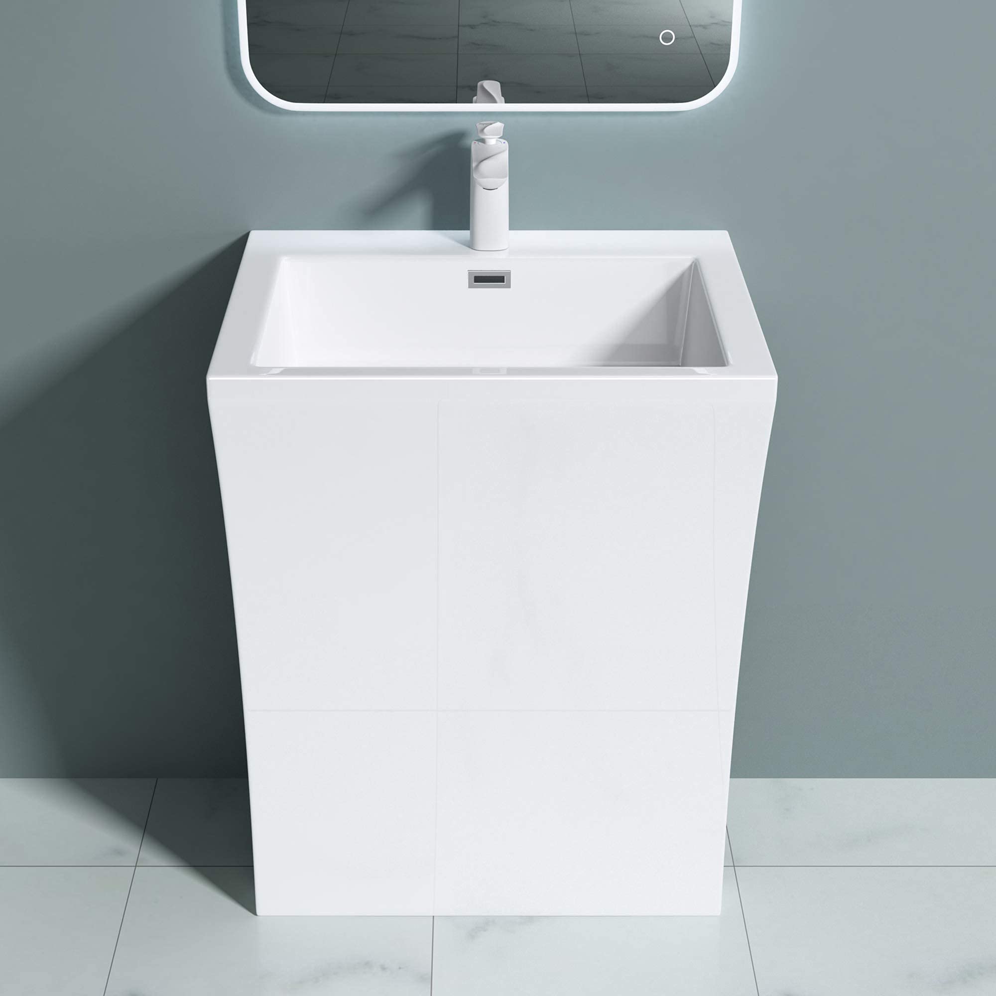doporro Lavabo sur Pied Vasque Colonne Lave Mains Rectangulaire 60x48x83cm | Blanc en Solid Surface, pour Salle de Bain, Colossum07