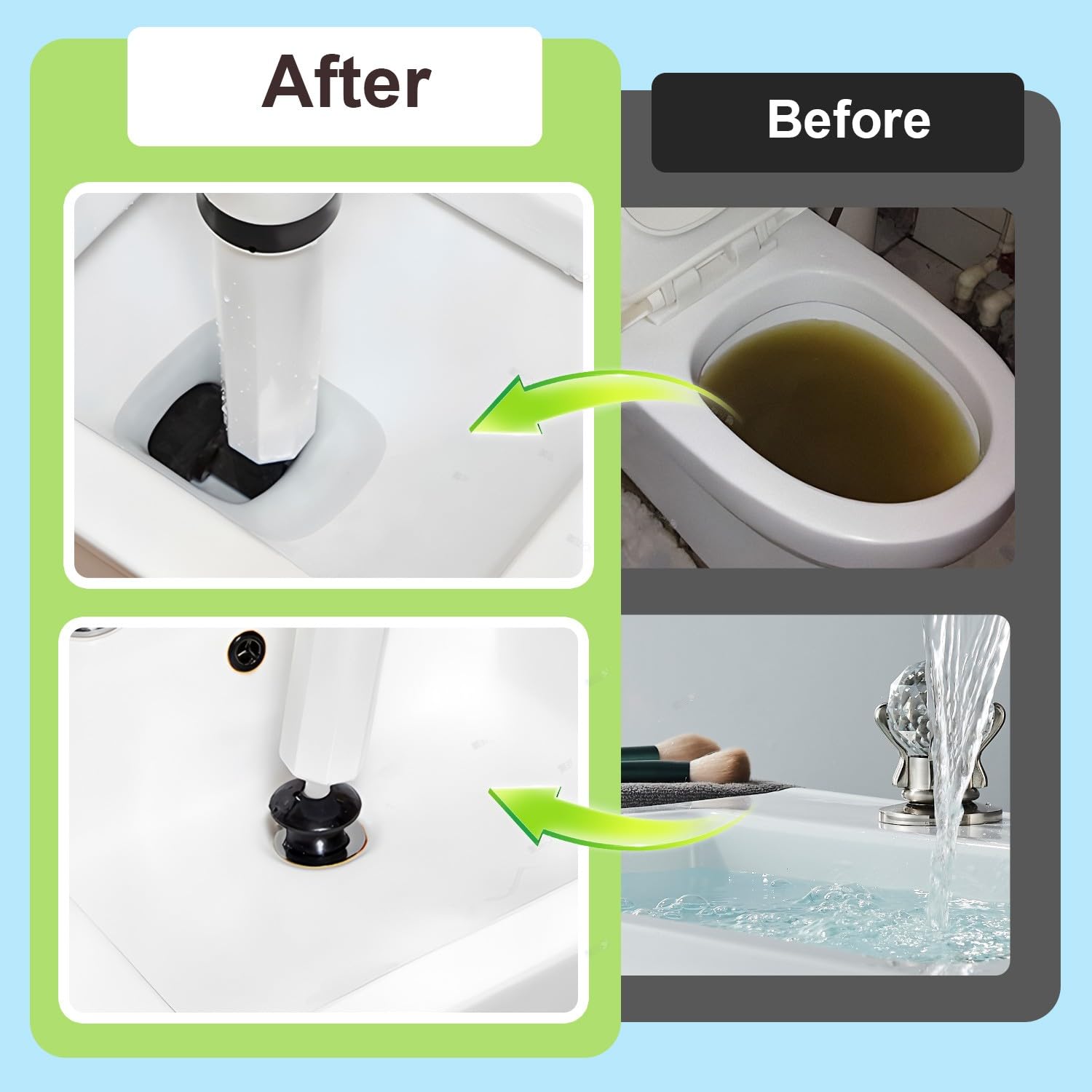 Sturalavandini a Pressione Pompa Stura Scarichi a Pressione Stantuffo Stura WC ad Aria Compressa con 4 Teste Sostituibili, Barometro, per Cucina, Vasca da Bagno, Bagno