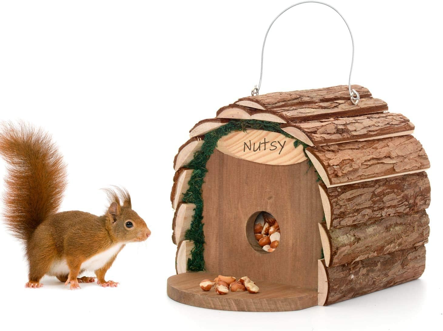 CKB LTD 2 in 1 Wooden Squirrel Feeder/Nesting Bird House Hanging Feeding Station or Nest Box Rustic Natural Weatherproof Ideal For Any Size Garden Outdoors Tree Or Balcony