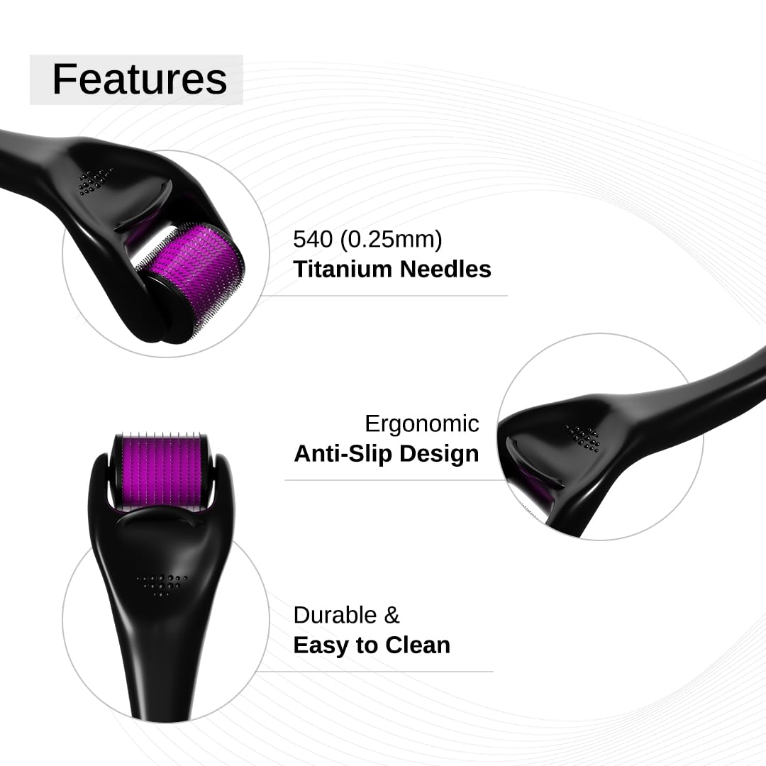 Bare Anatomy Derma Roller pour la pousse des cheveux | 0,25 mm avec 540 micro-aiguilles en titane | Stimule les follicules pileux et améliore la circulation du cuir chevelu