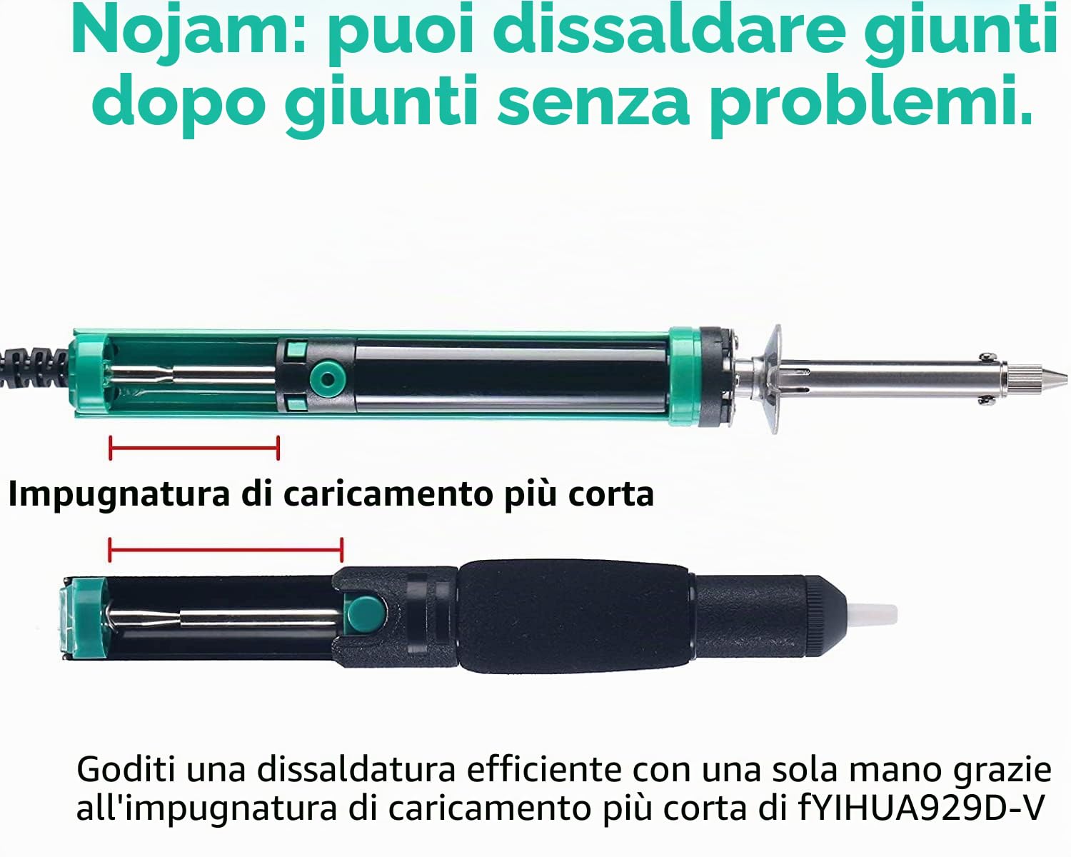 YIHUA 929D-V Pompa dissaldante a ventosa elettrica con impugnatura di ricarica corta e ugelli dissaldanti 1,0 mm 1,2 mm 2,0 mm per dissaldatura a foro passante(EU PLUG)